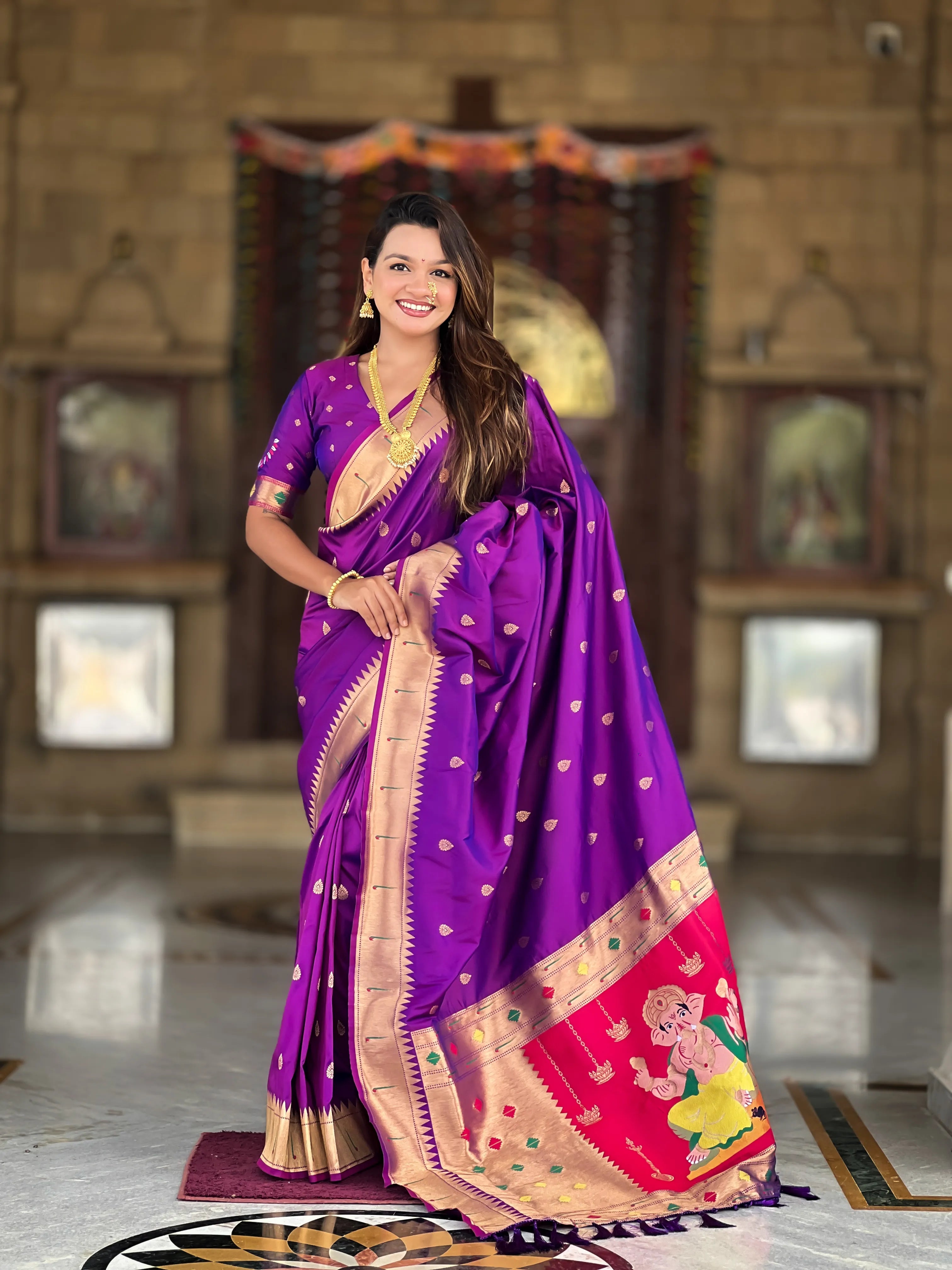 Soft Silk Ganpati Designer Paithani Saree