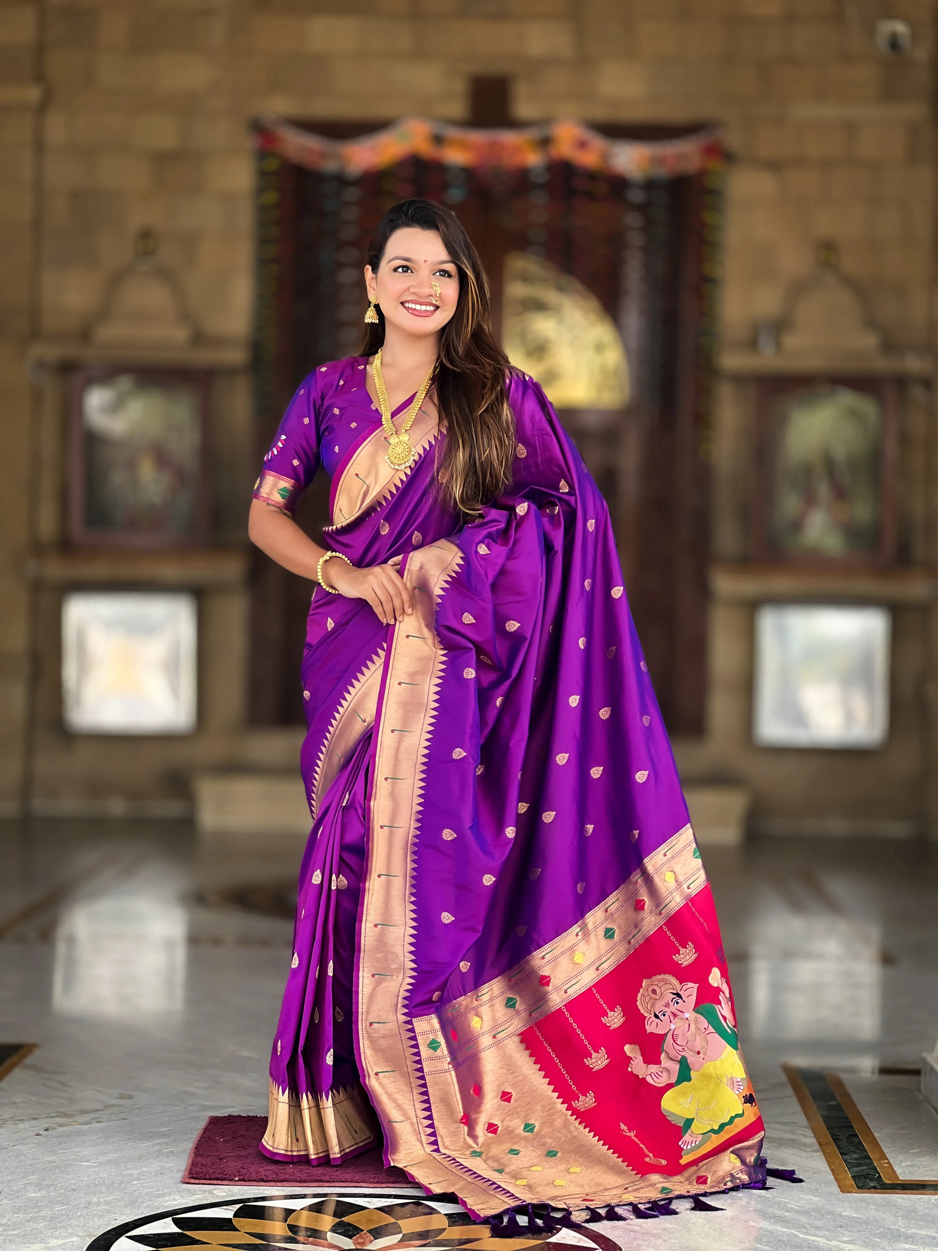 Soft Silk Ganpati Designer Paithani Saree