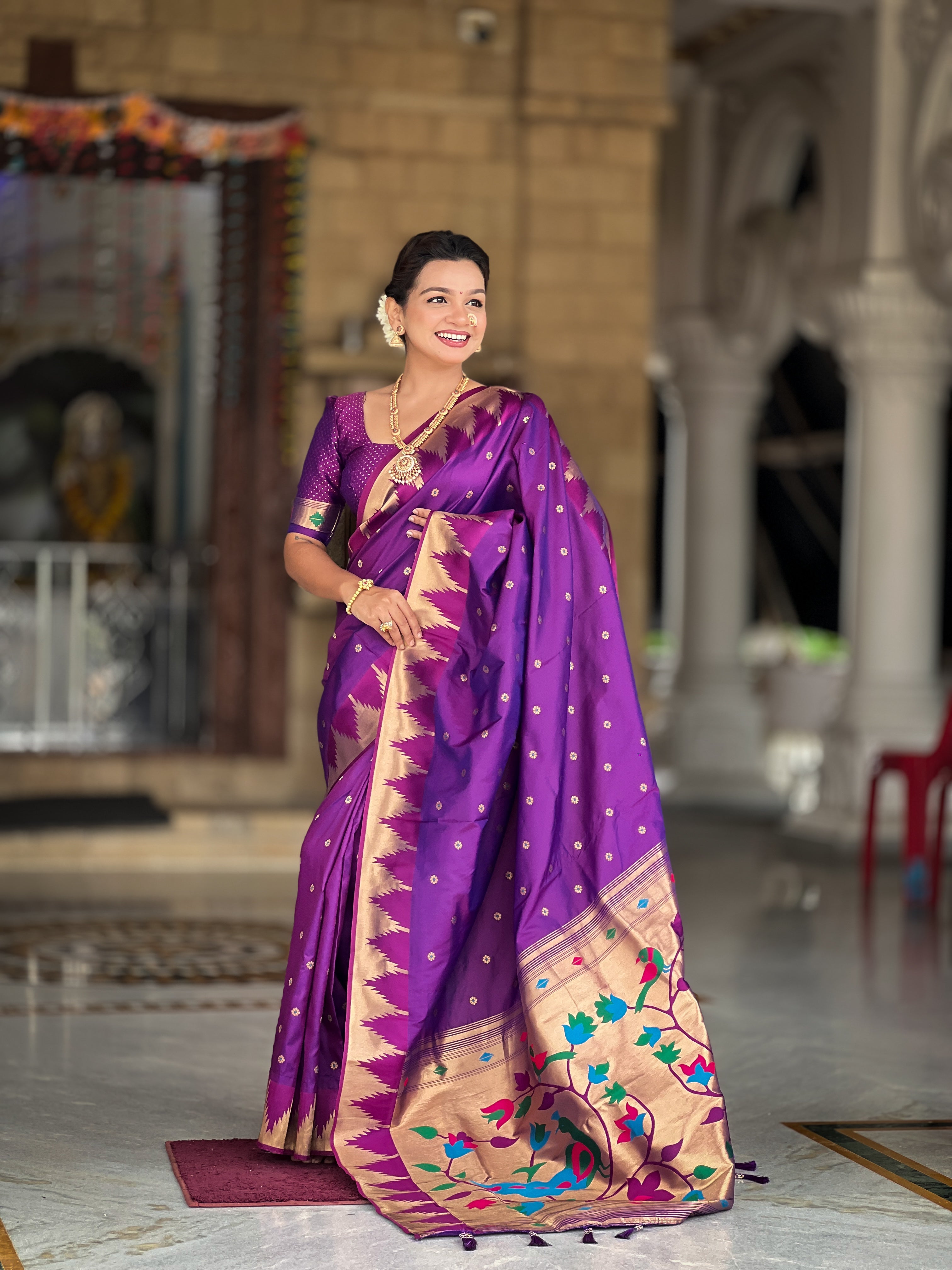 Soft Silk Designer Temple Paithani Saree