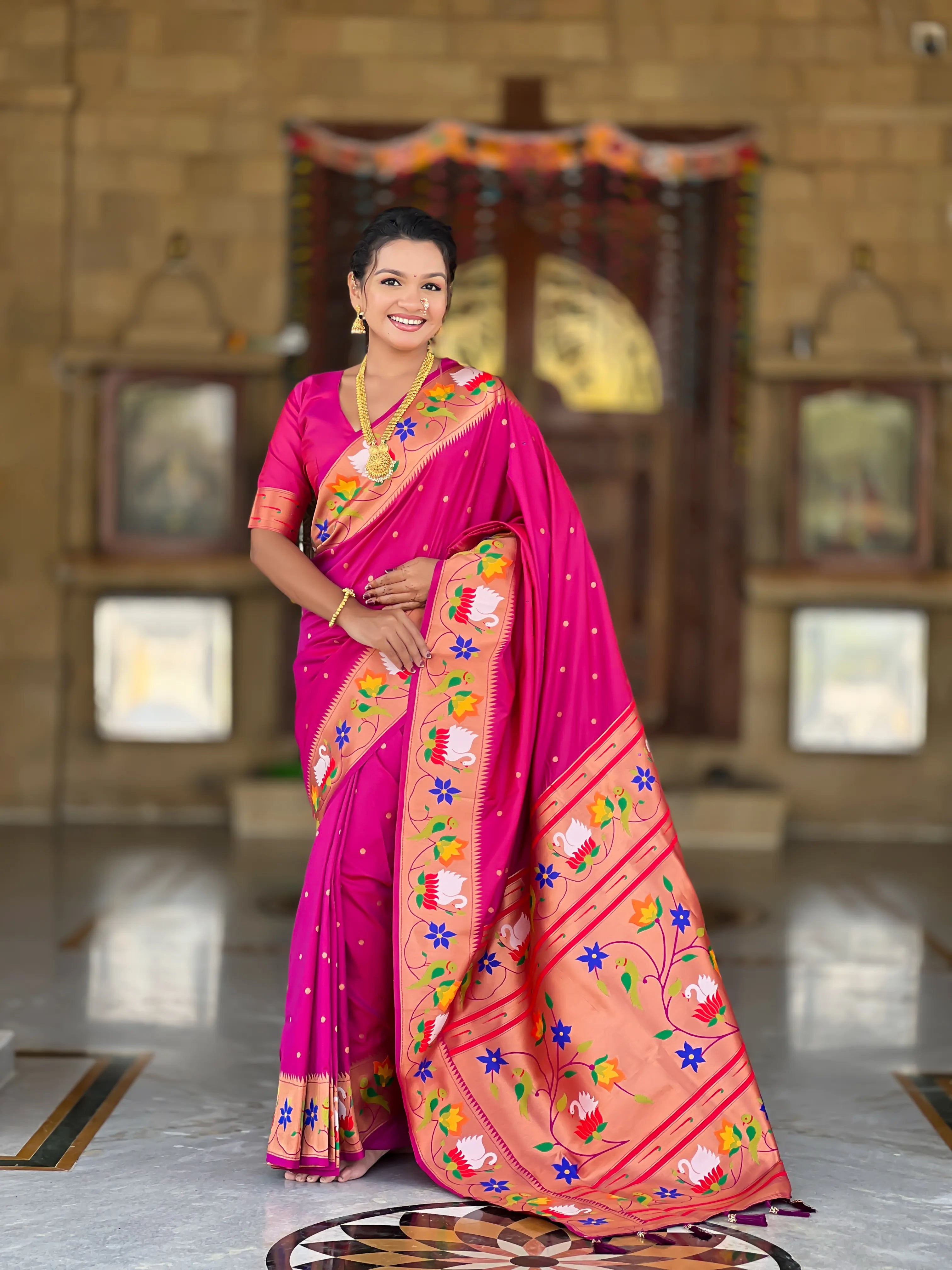 Soft Silk Meenakari Rajhans Lotus Pallu Saree
