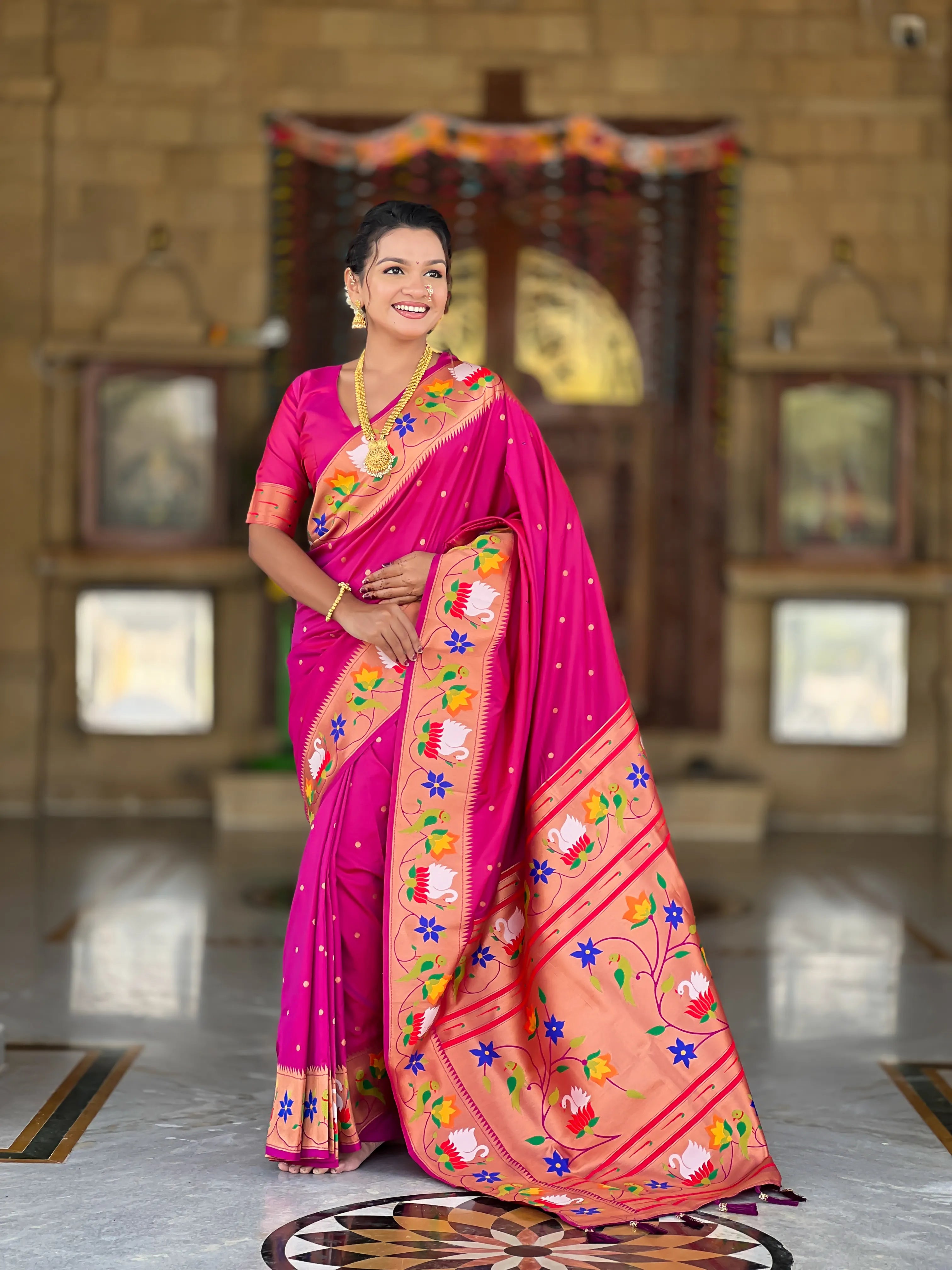 Soft Silk Meenakari Rajhans Lotus Pallu Saree