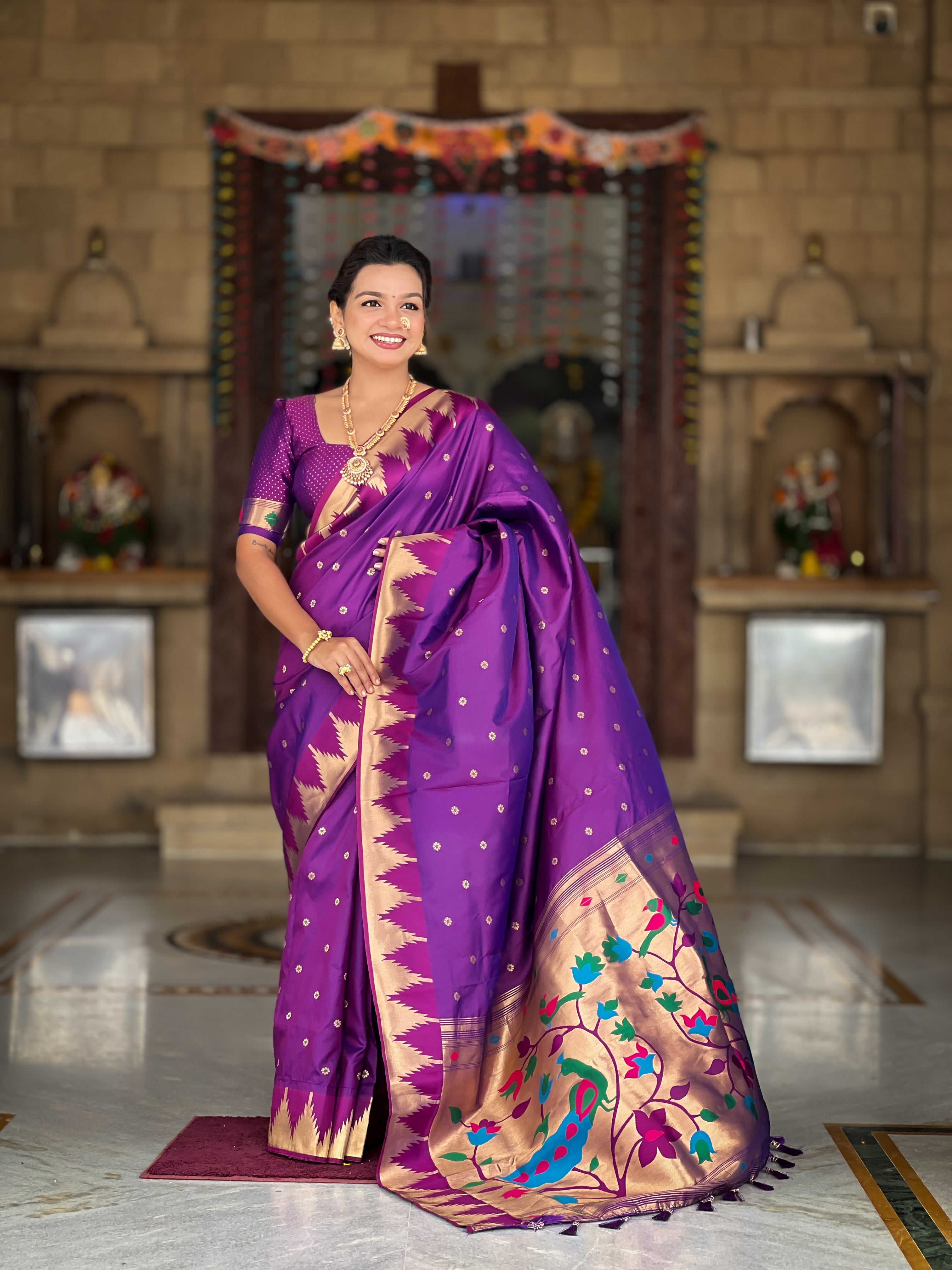 Soft Silk Designer Temple Paithani Saree