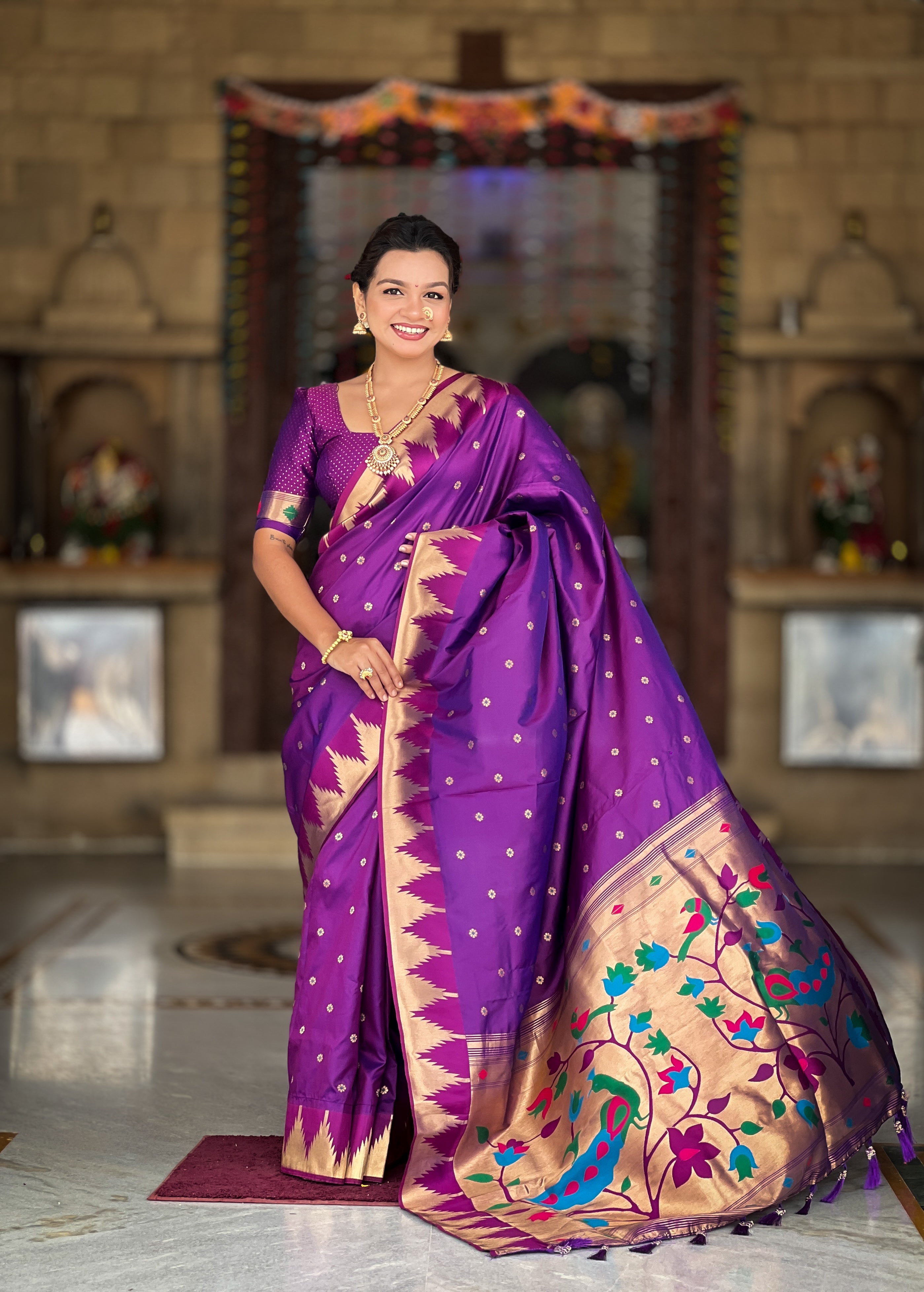 Soft Silk Designer Temple Paithani Saree