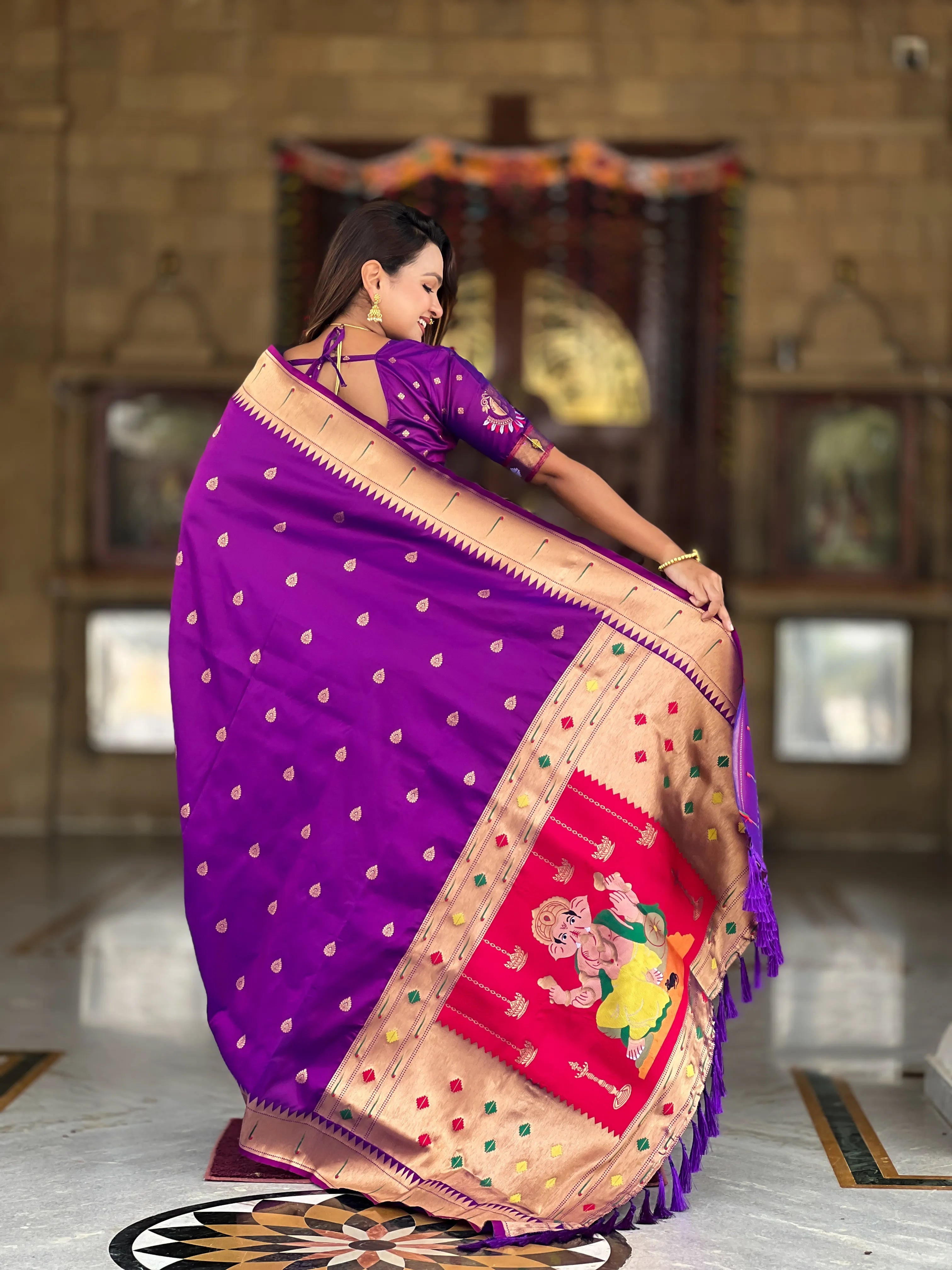 Soft Silk Ganpati Designer Paithani Saree