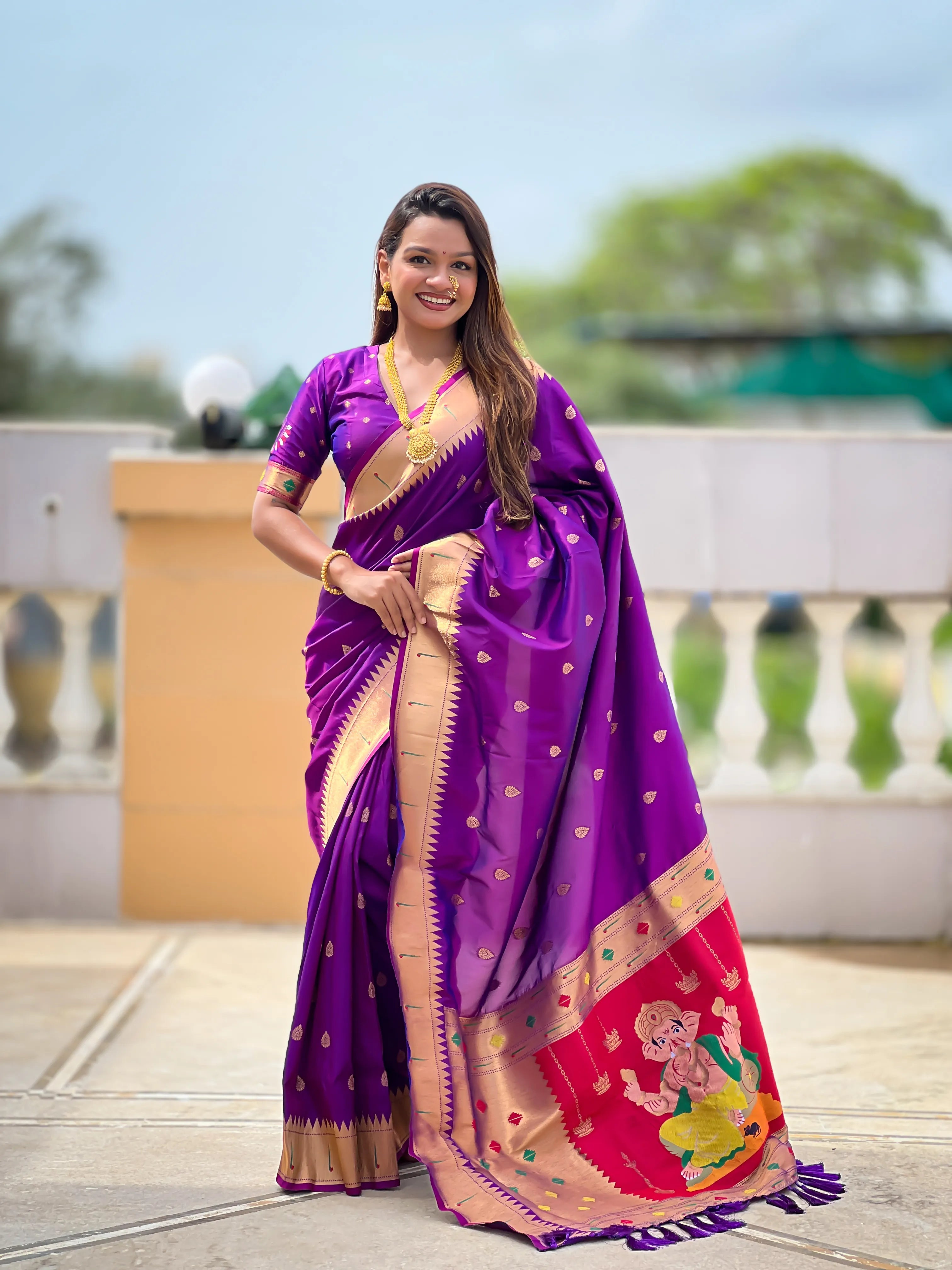 Soft Silk Ganpati Designer Paithani Saree