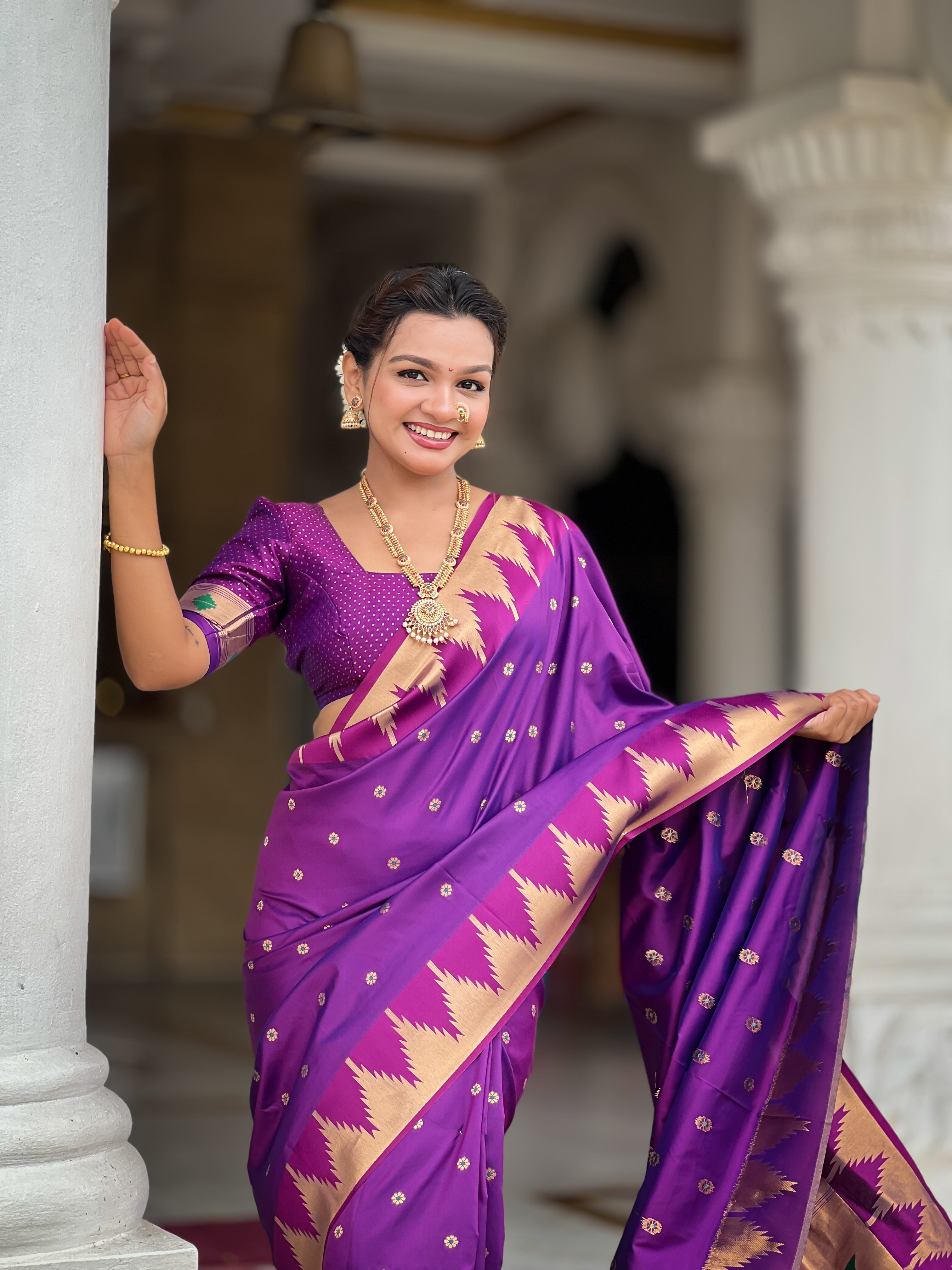 Soft Silk Designer Temple Paithani Saree