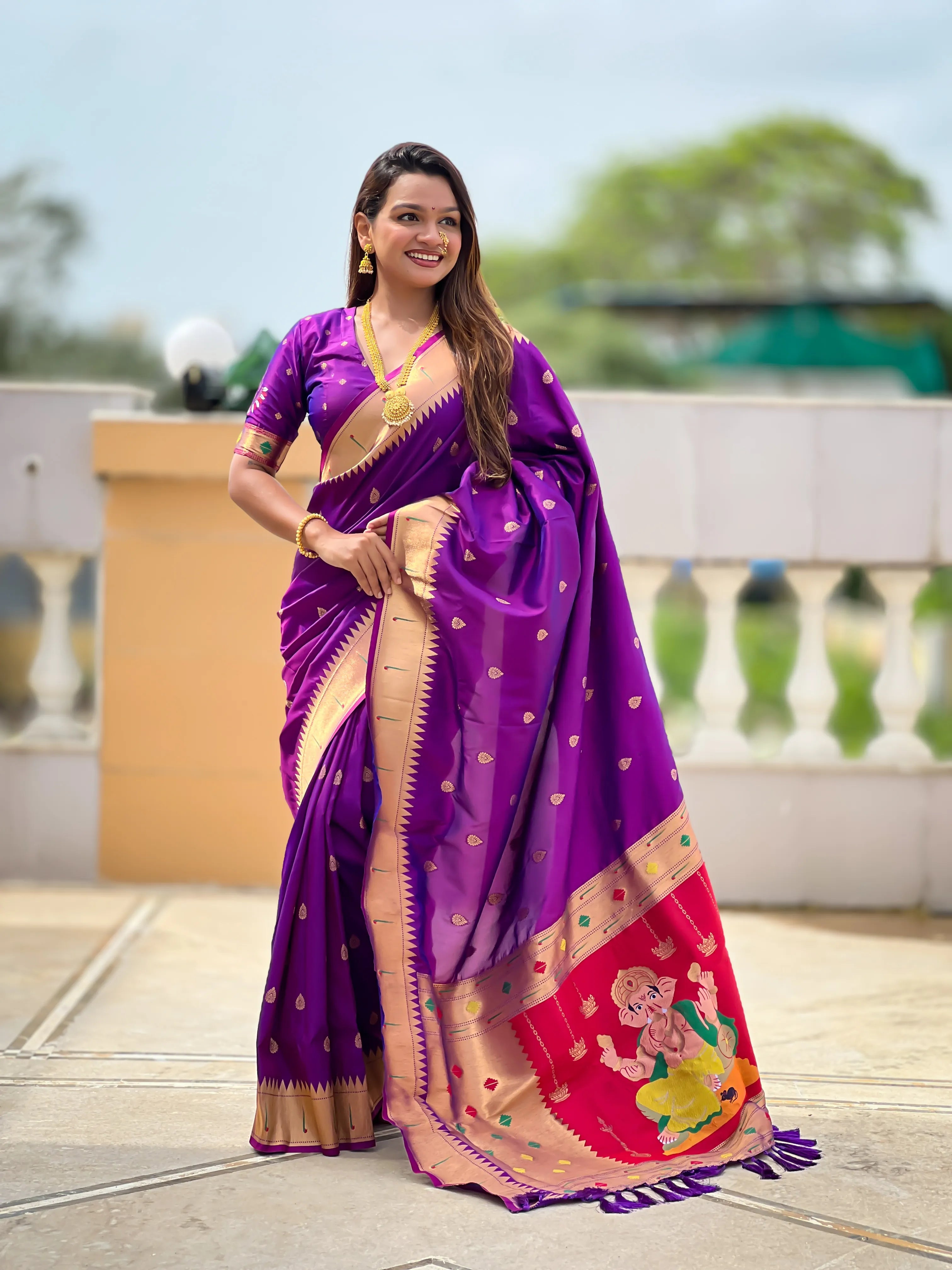 Soft Silk Ganpati Designer Paithani Saree