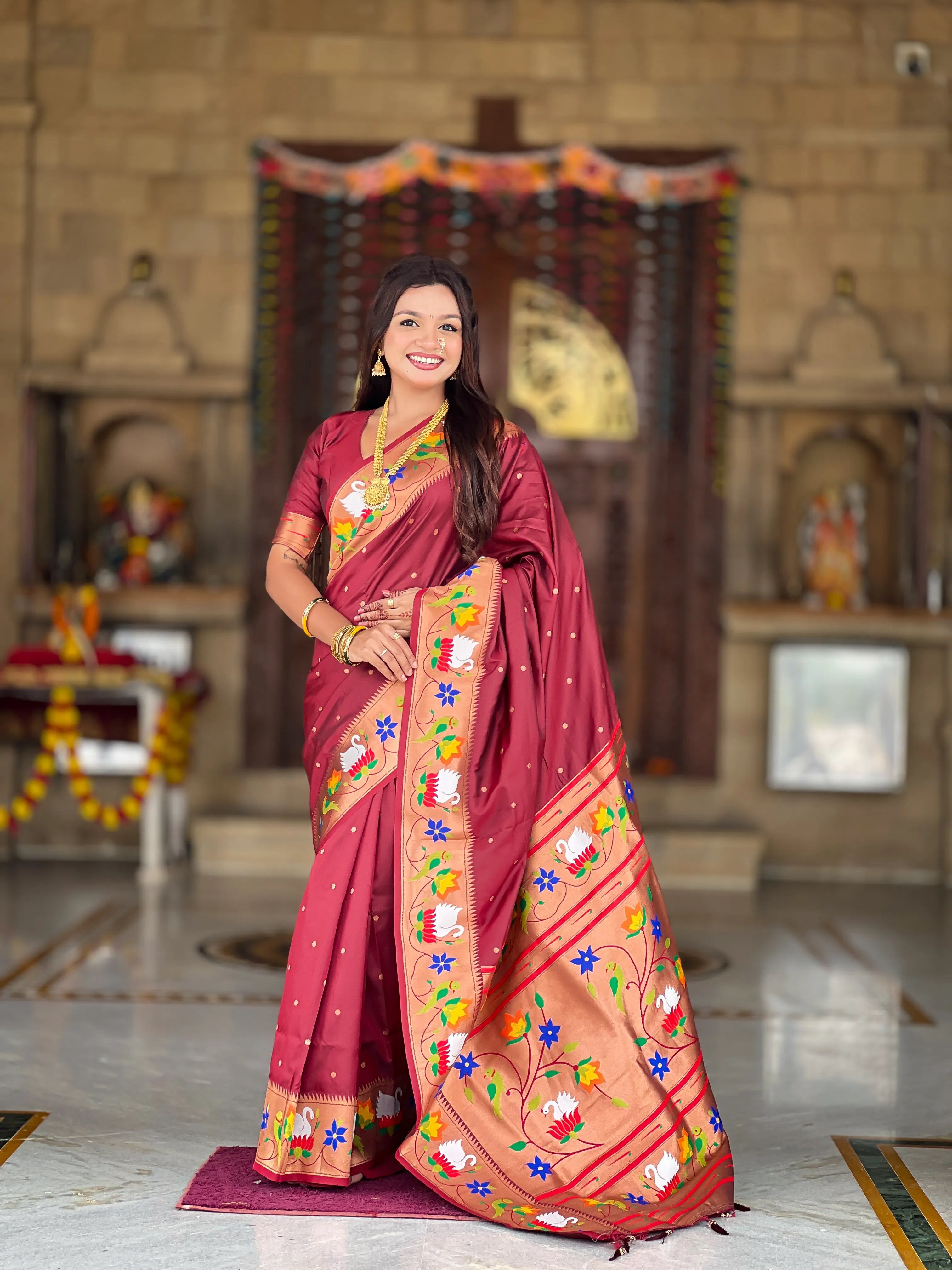 Soft Silk Meenakari Rajhans Lotus Pallu Saree