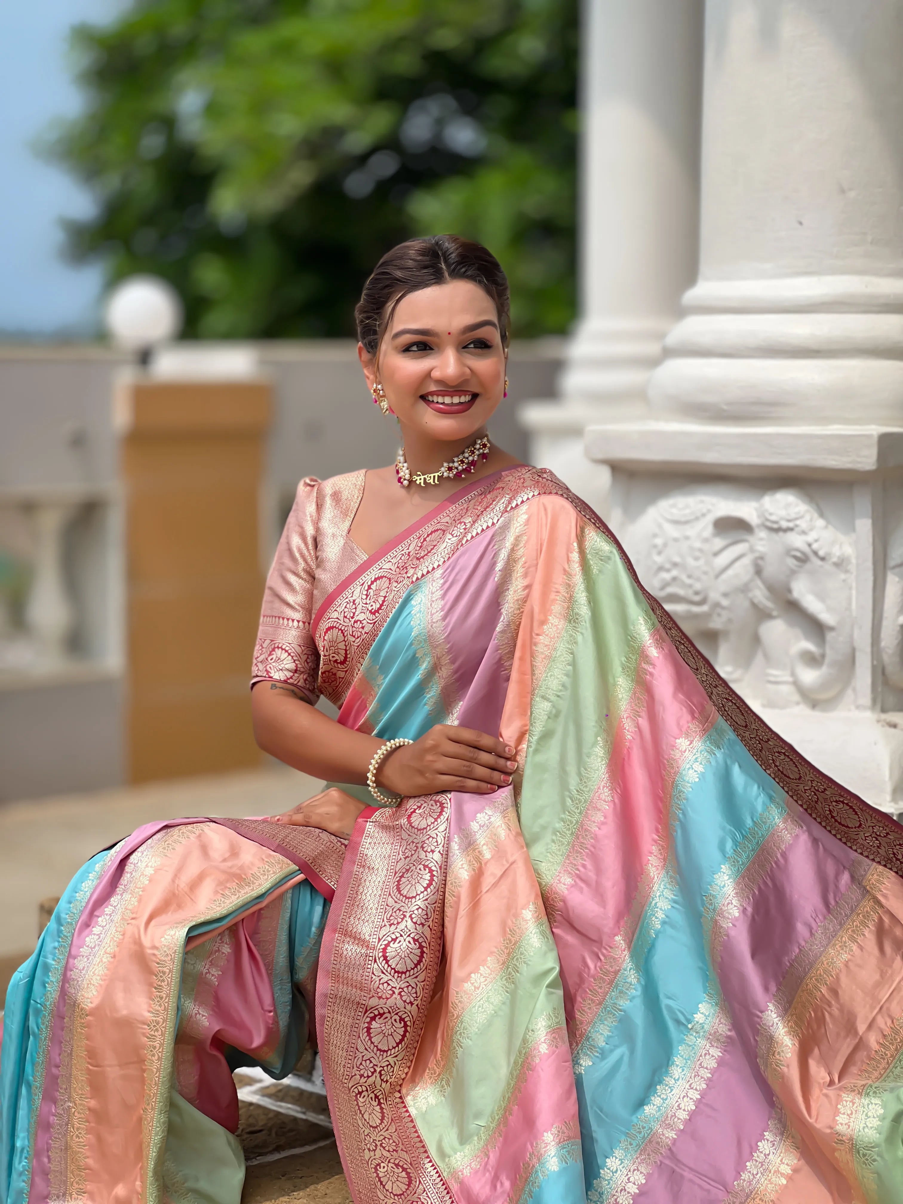 Soft Silk Banarasi Multicolor Design Saree