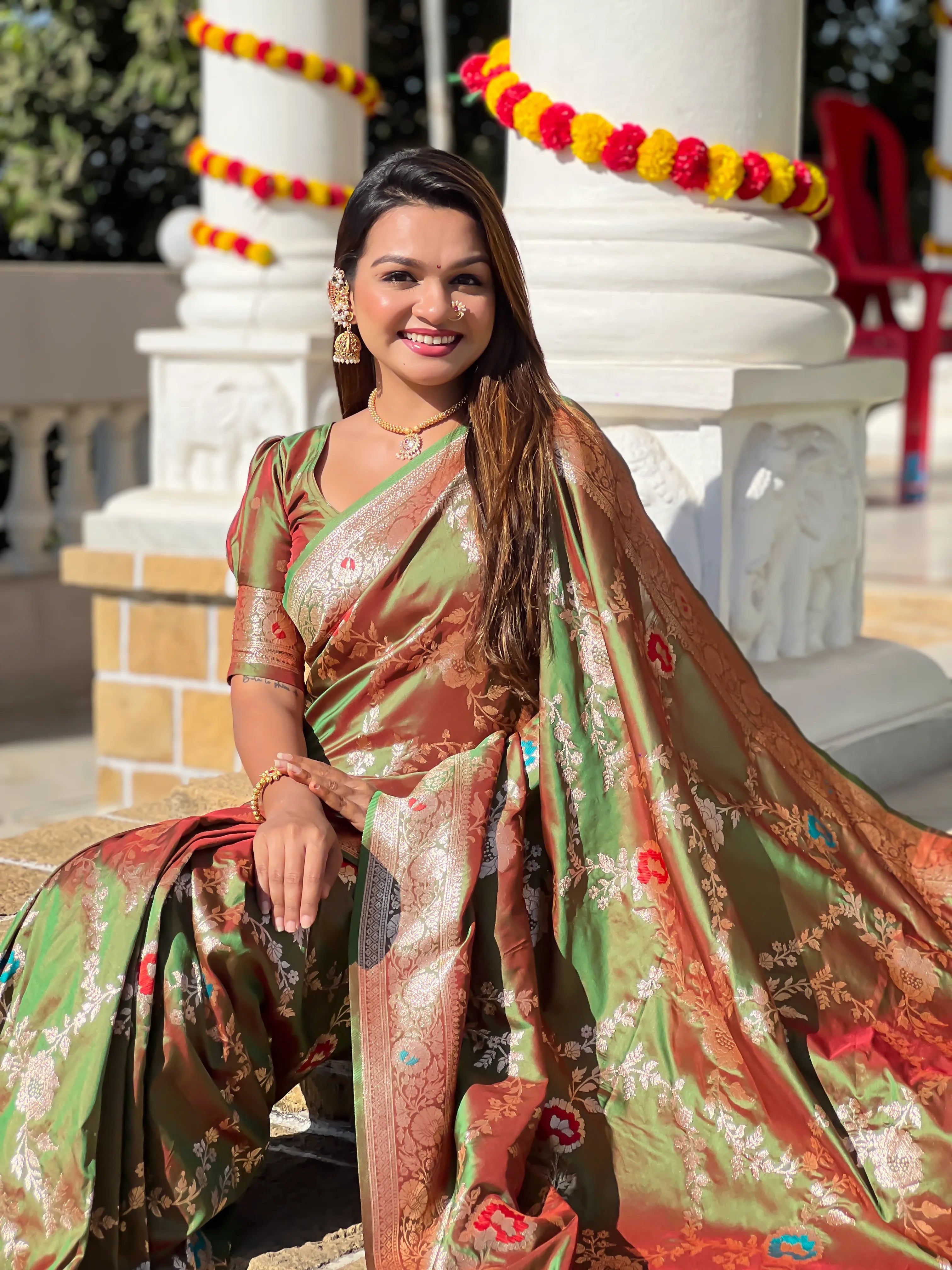 Soft Banarasi Silk Copper Zari Weaving Saree