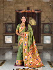 Soft Silk Meenakari Rajhans Lotus Pallu Saree