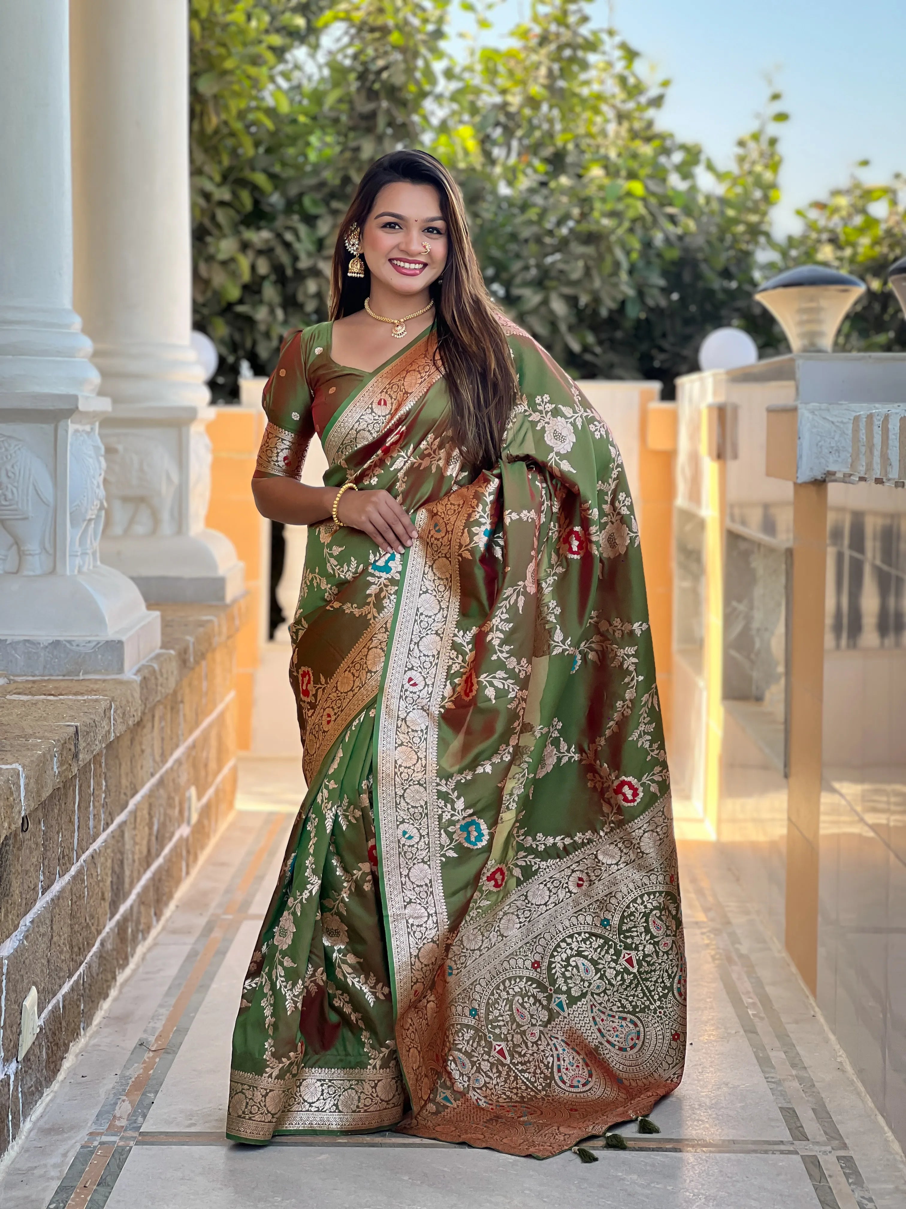 Soft Banarasi Silk Copper Zari Weaving Saree