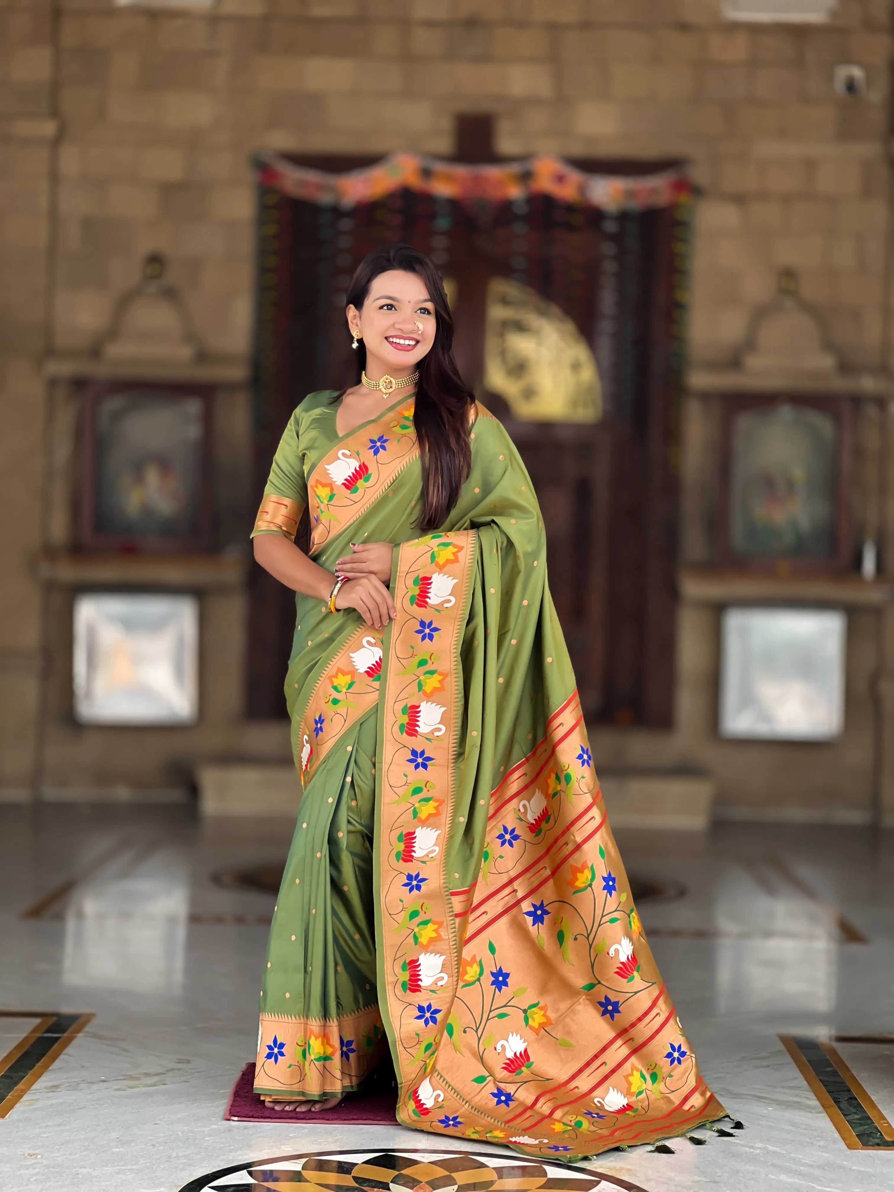 Soft Silk Meenakari Rajhans Lotus Pallu Saree