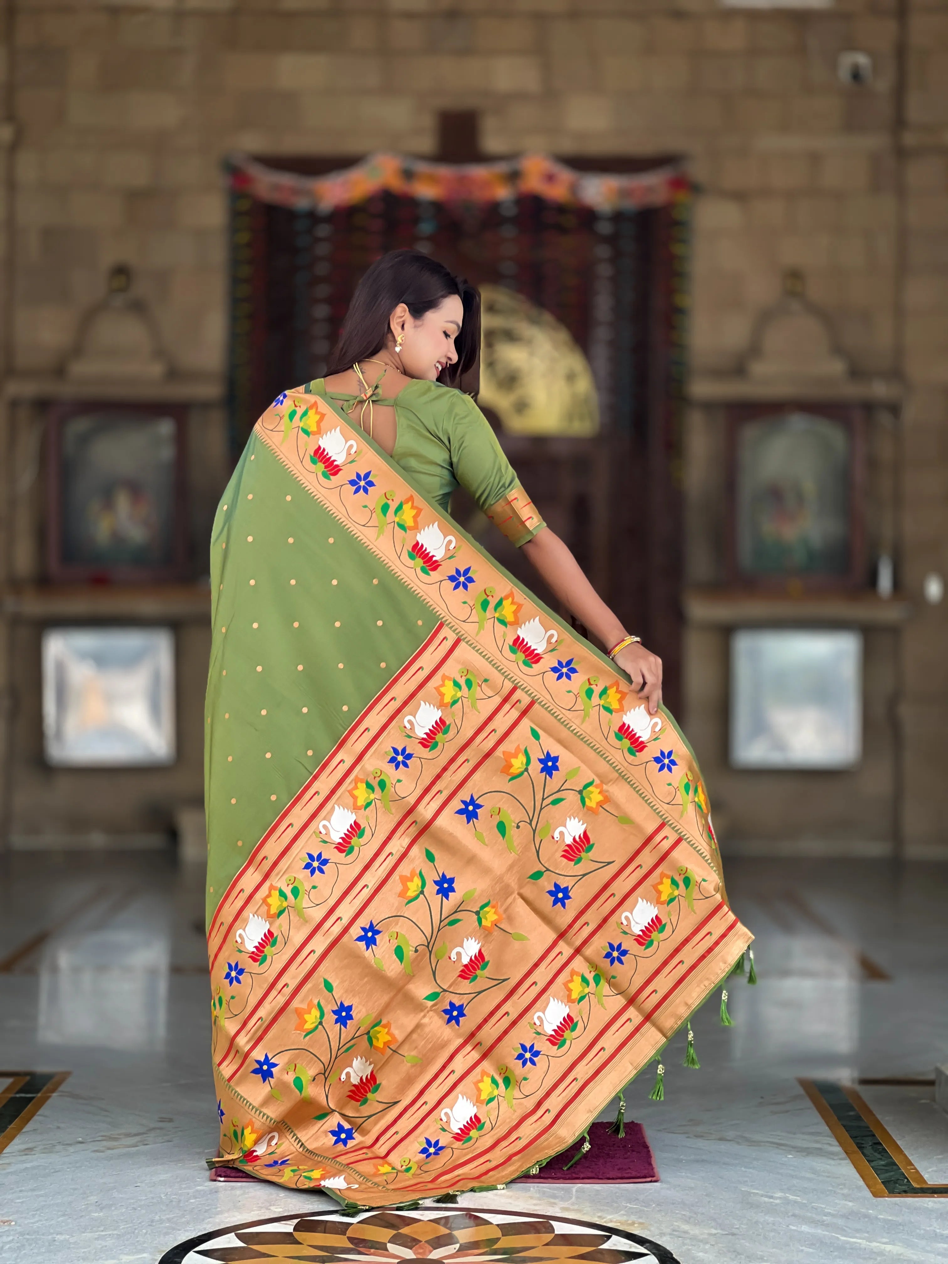 Soft Silk Meenakari Rajhans Lotus Pallu Saree