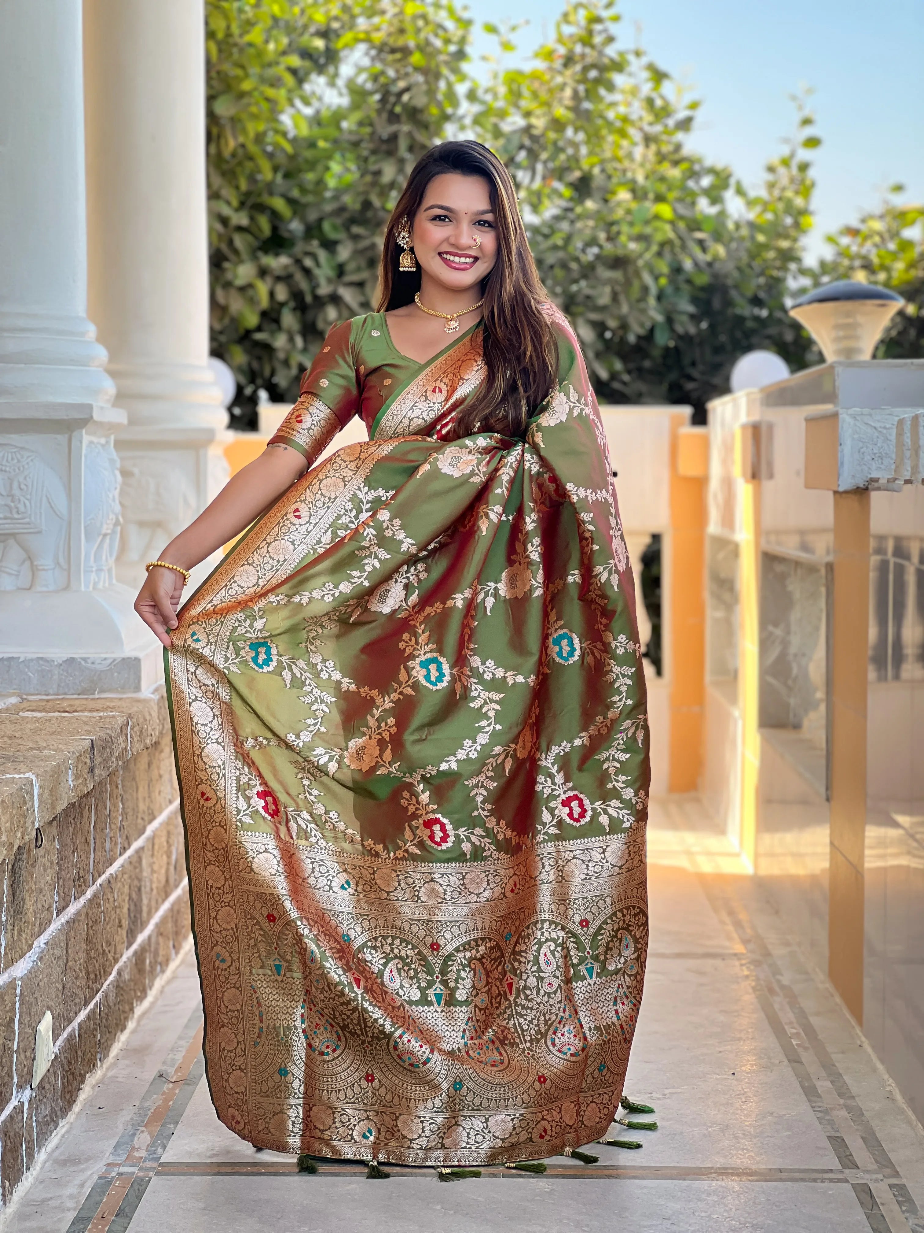 Soft Banarasi Silk Copper Zari Weaving Saree