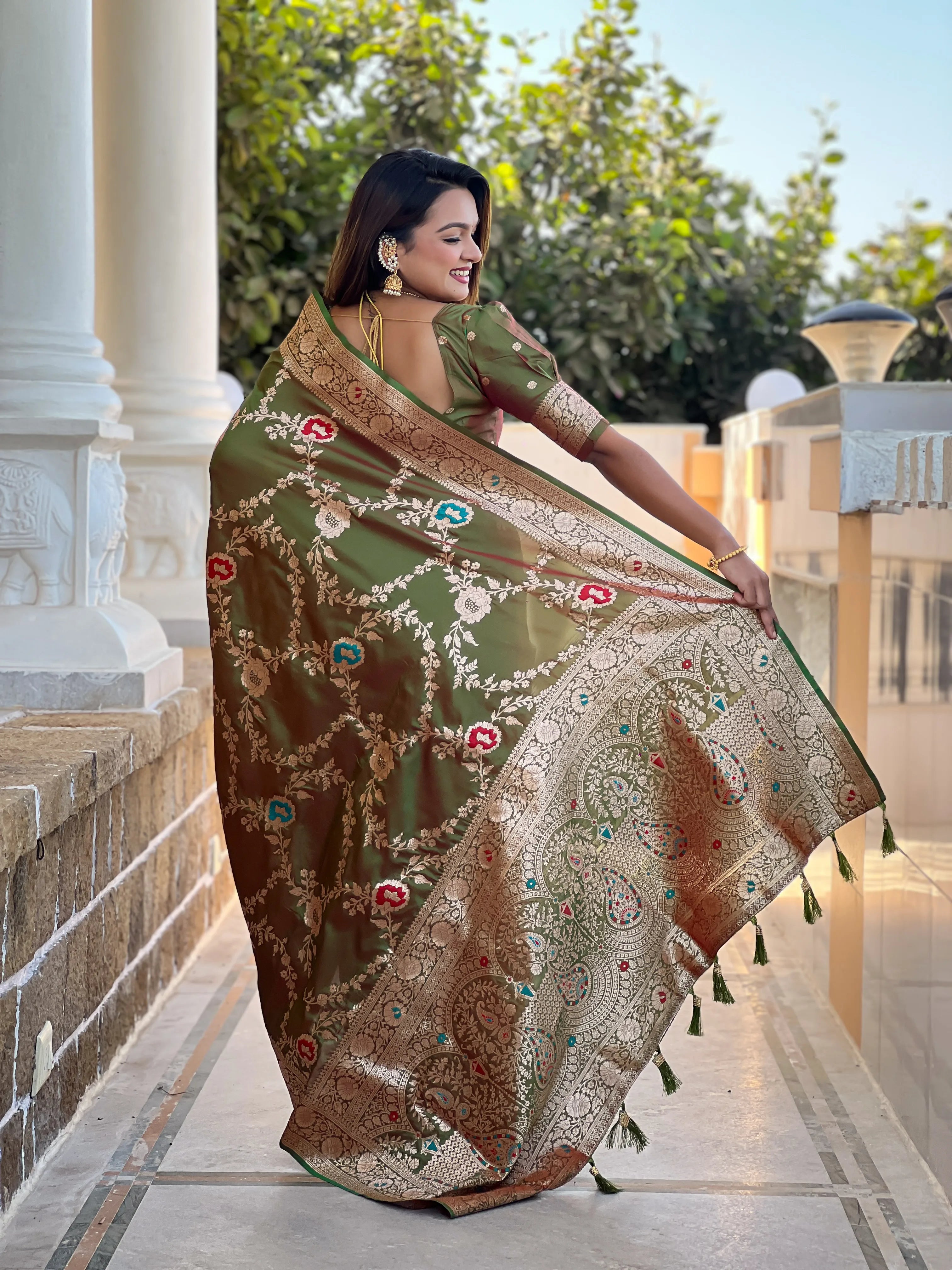 Soft Banarasi Silk Copper Zari Weaving Saree