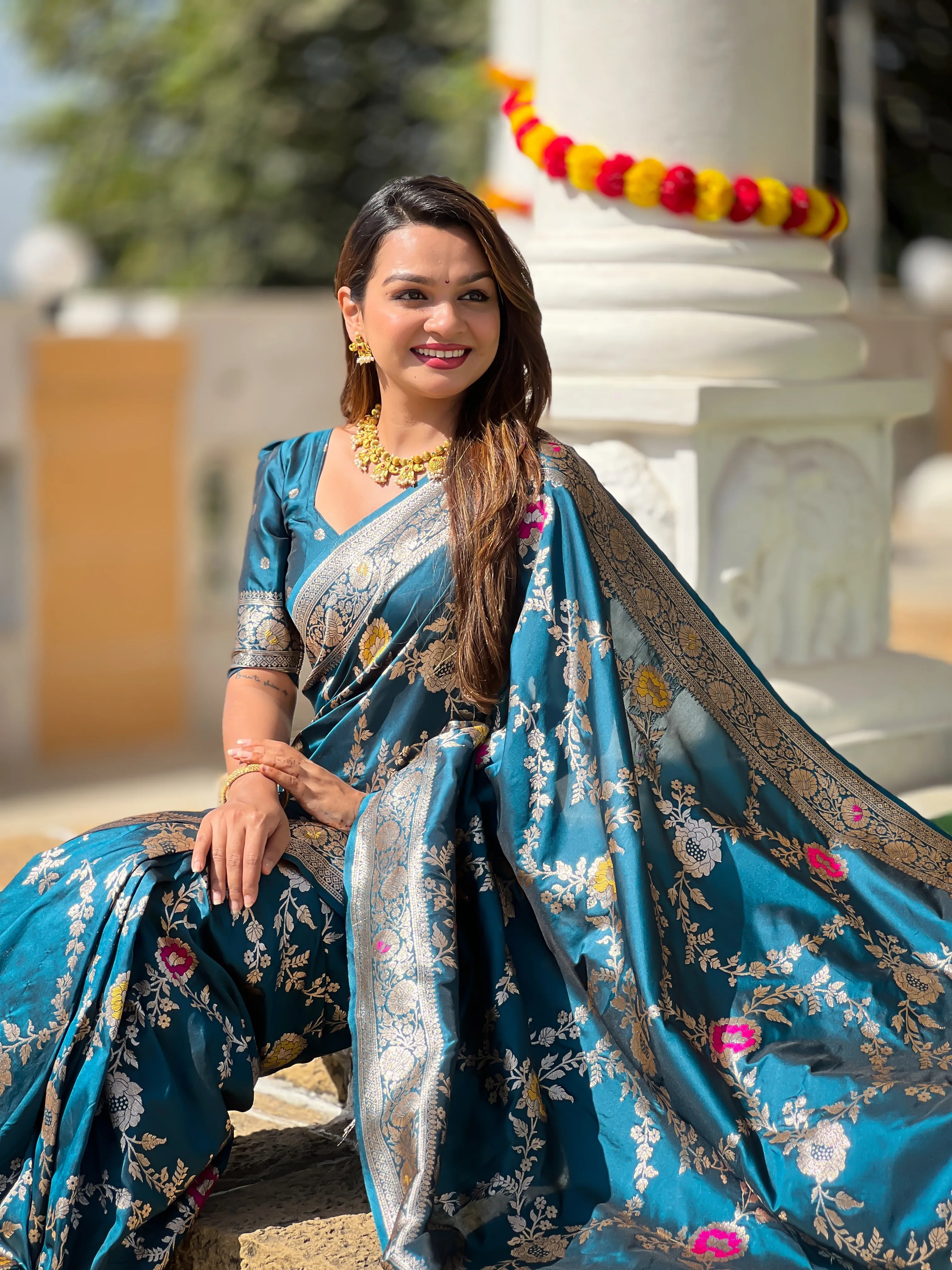 Soft Banarasi Silk Copper Zari Weaving Saree