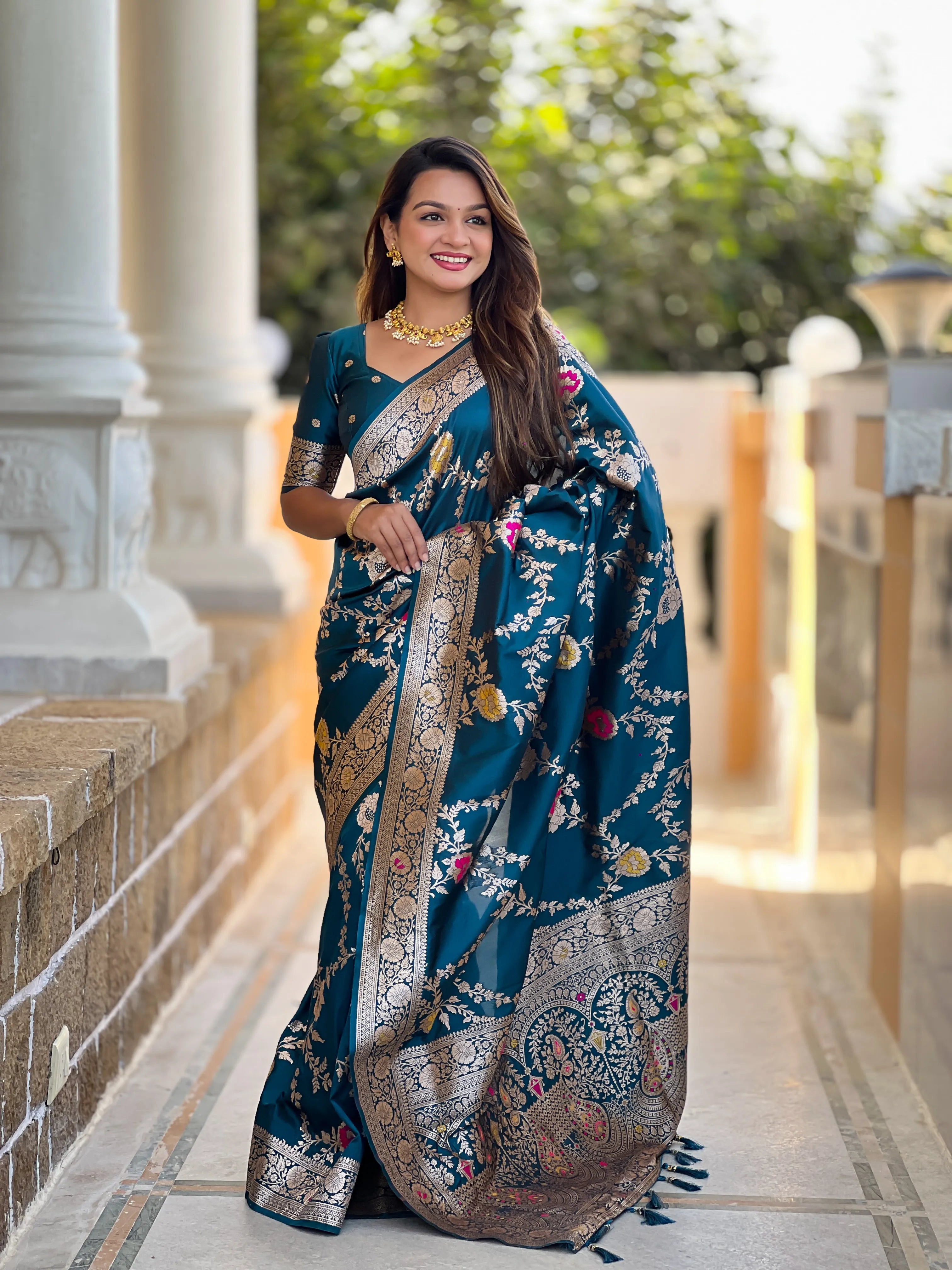 Soft Banarasi Silk Copper Zari Weaving Saree