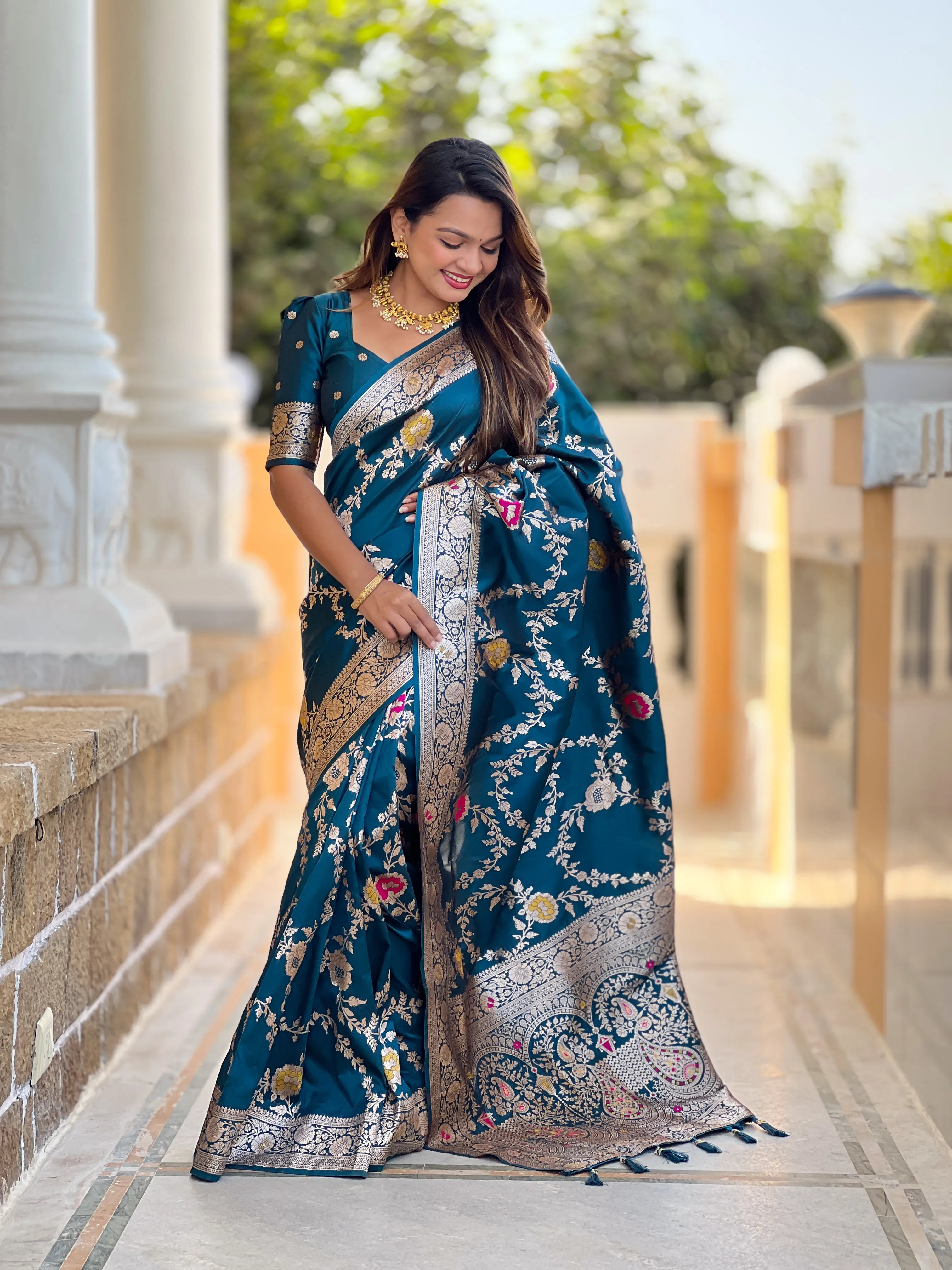 Soft Banarasi Silk Copper Zari Weaving Saree