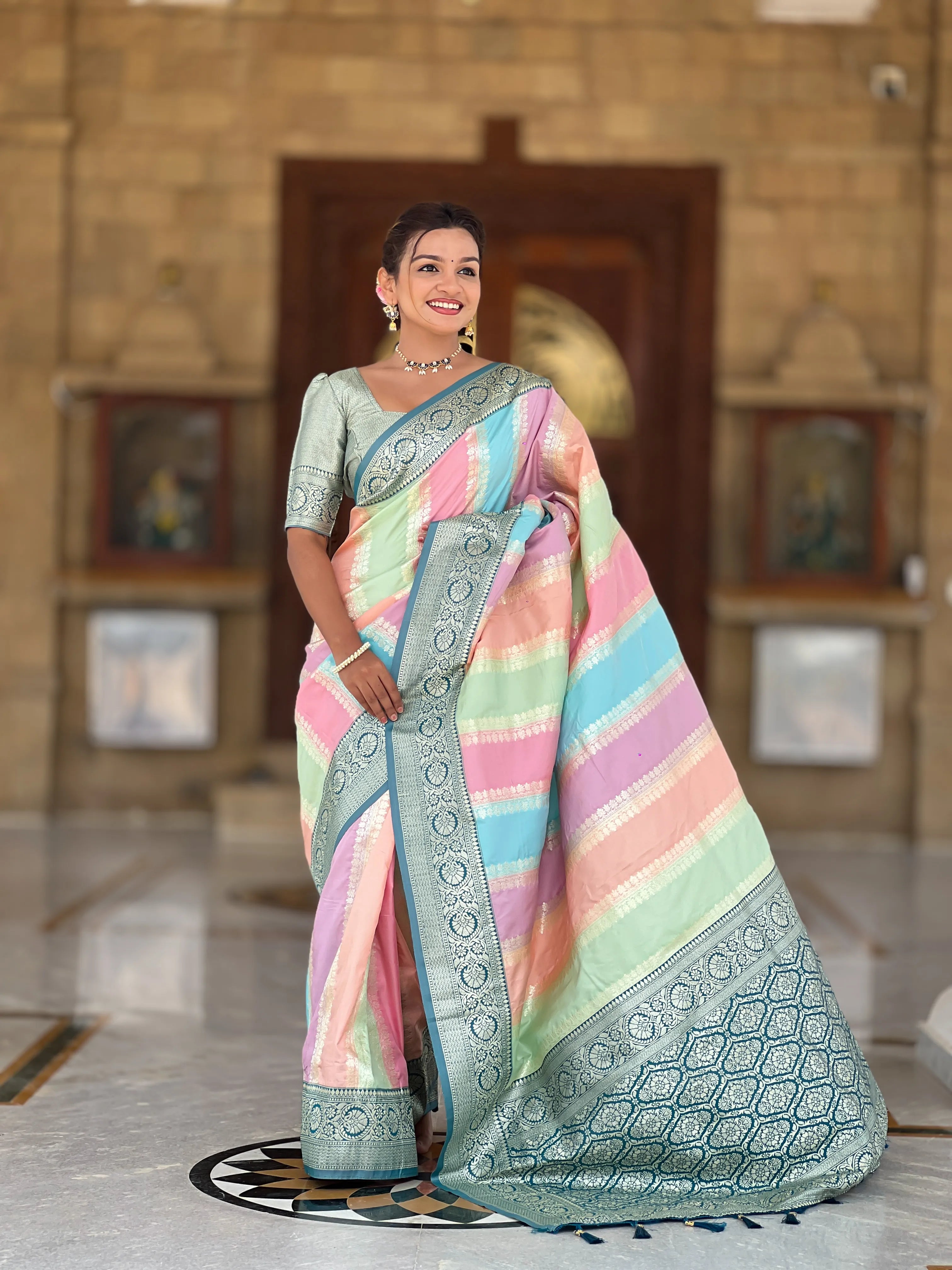 Soft Silk Banarasi Multicolor Design Saree
