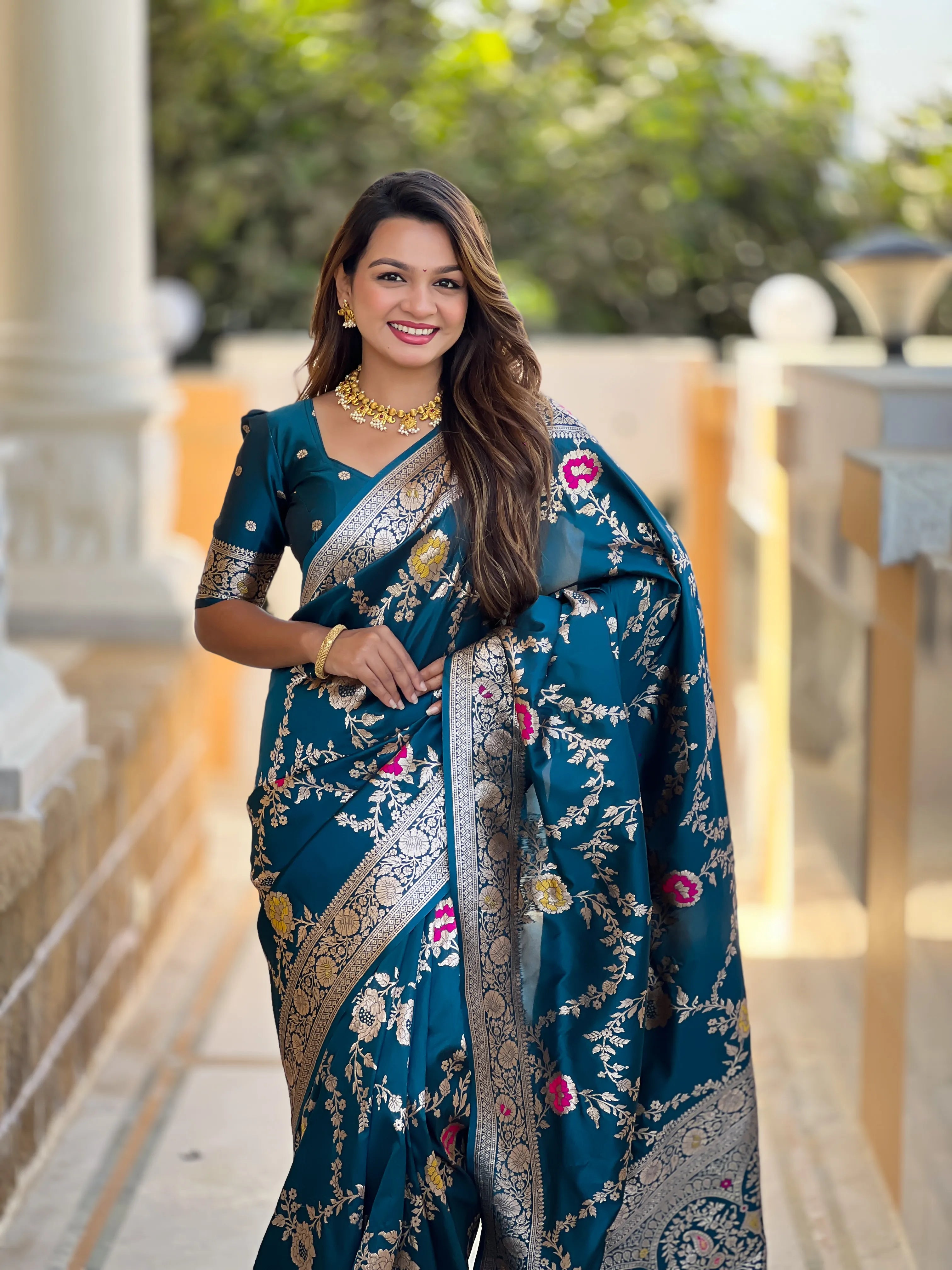 Soft Banarasi Silk Copper Zari Weaving Saree