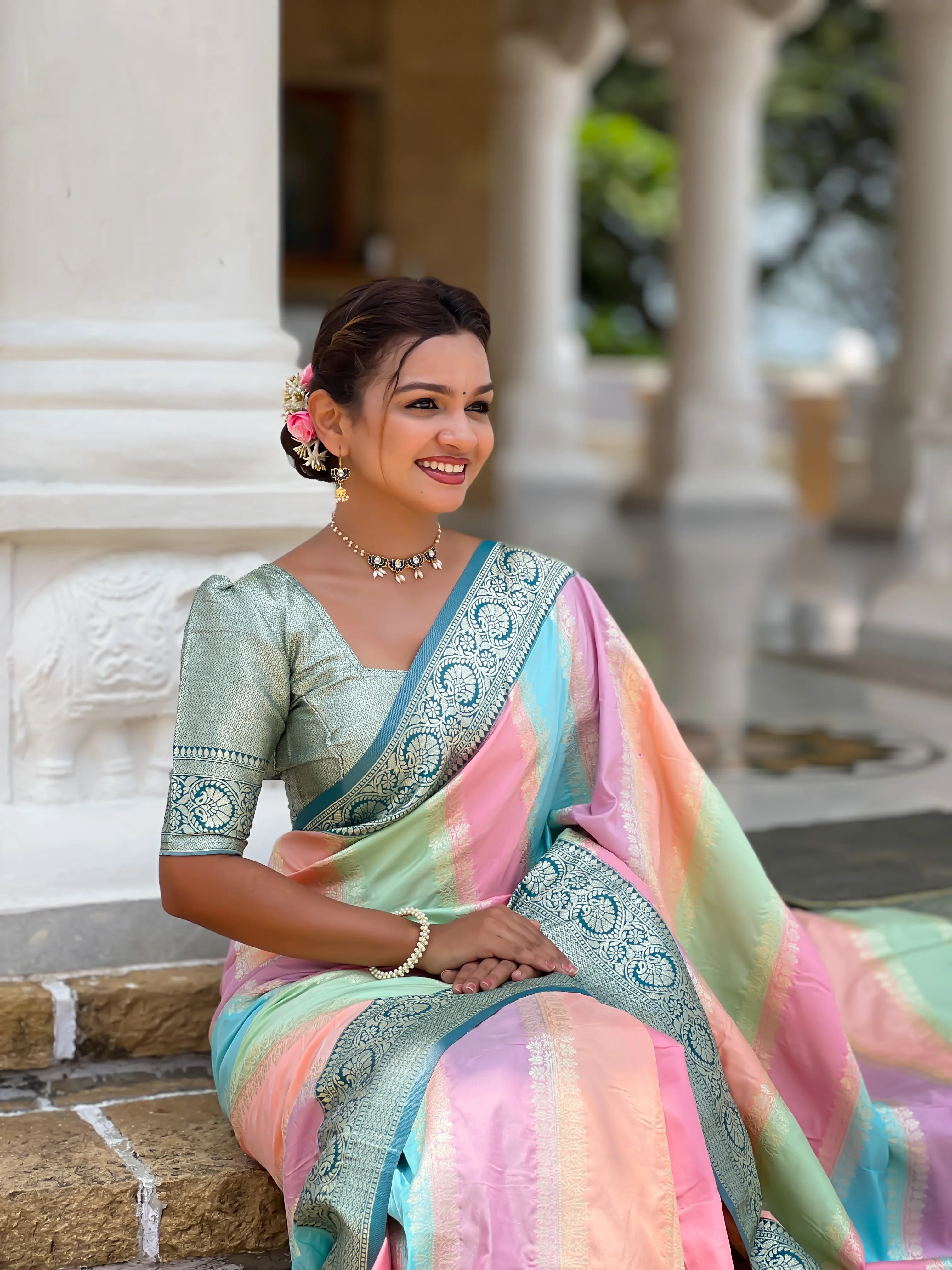 Soft Silk Banarasi Multicolor Design Saree