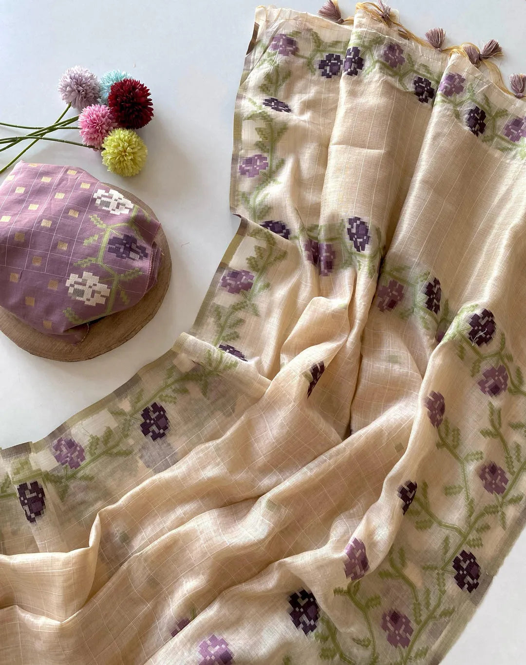 Soft Traditional Jamdani Muga Cotton Saree