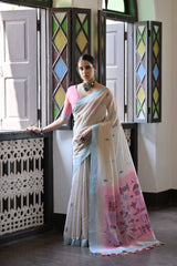 Premium Soft Muga Cotton Saree – Warli Pallu Style