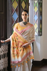 Premium Soft Muga Cotton Saree – Warli Pallu Style