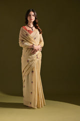 Pichwai Lotus Floral Weaving Muga Cotton Saree