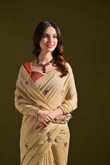 Pichwai Lotus Floral Weaving Muga Cotton Saree