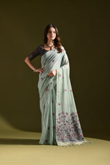 Pichwai Lotus Floral Weaving Muga Cotton Saree