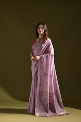 Pichwai Lotus Floral Weaving Muga Cotton Saree