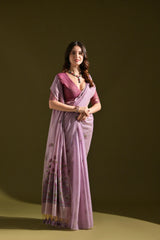 Pichwai Lotus Floral Weaving Muga Cotton Saree