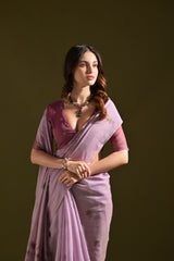 Pichwai Lotus Floral Weaving Muga Cotton Saree
