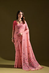Pichwai Lotus Floral Weaving Muga Cotton Saree