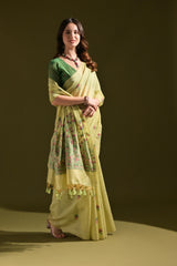 Pichwai Lotus Floral Weaving Muga Cotton Saree
