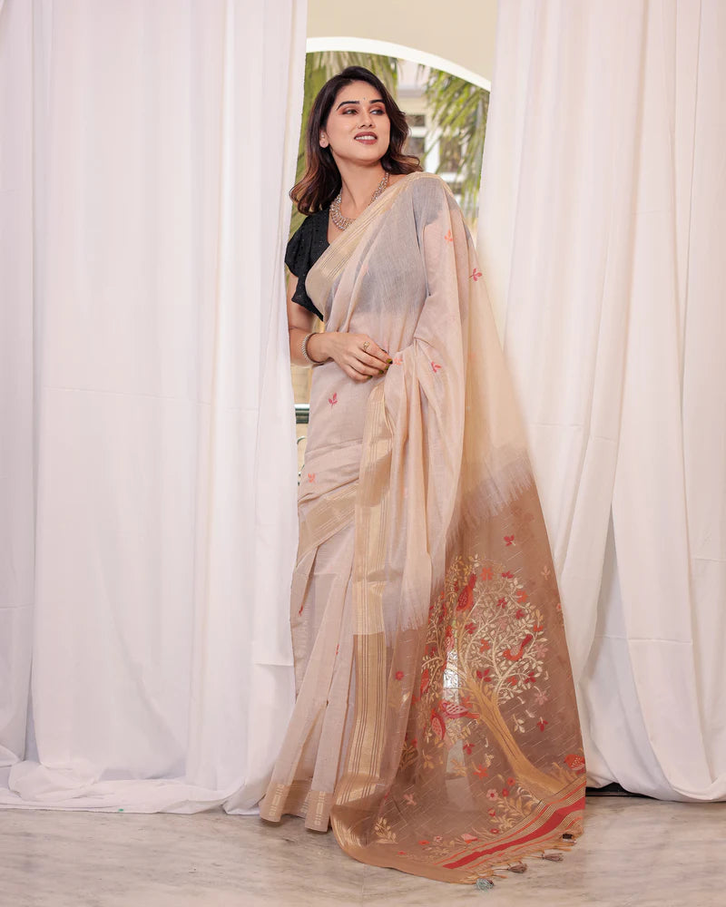 Premium Soft Muga Cotton Colorful Resham Weaving Saree (Product Code: AS-845)