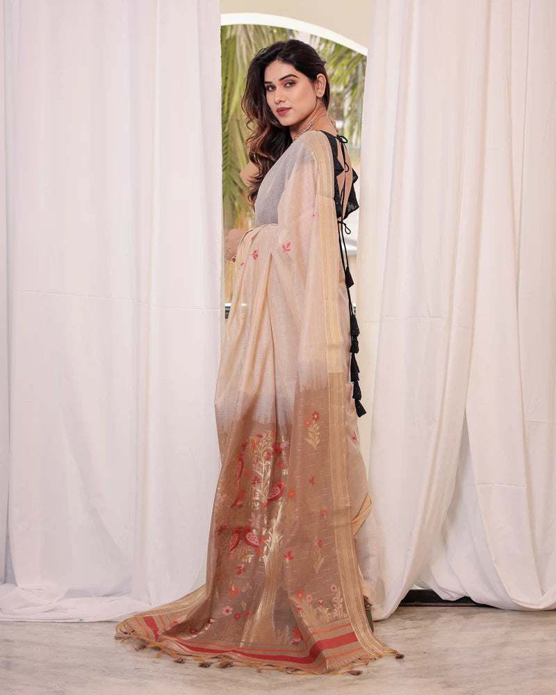 Premium Soft Muga Cotton Colorful Resham Weaving Saree (Product Code: AS-845)