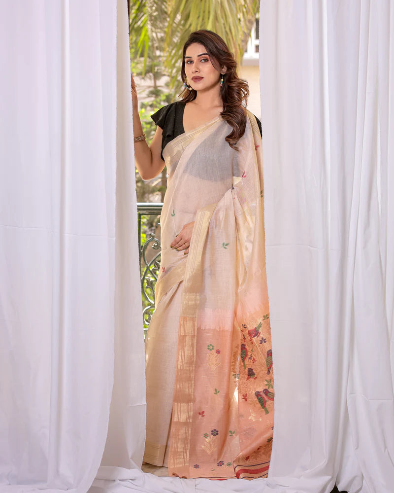Premium Soft Muga Cotton Colorful Resham Weaving Saree (Product Code: AS-845)