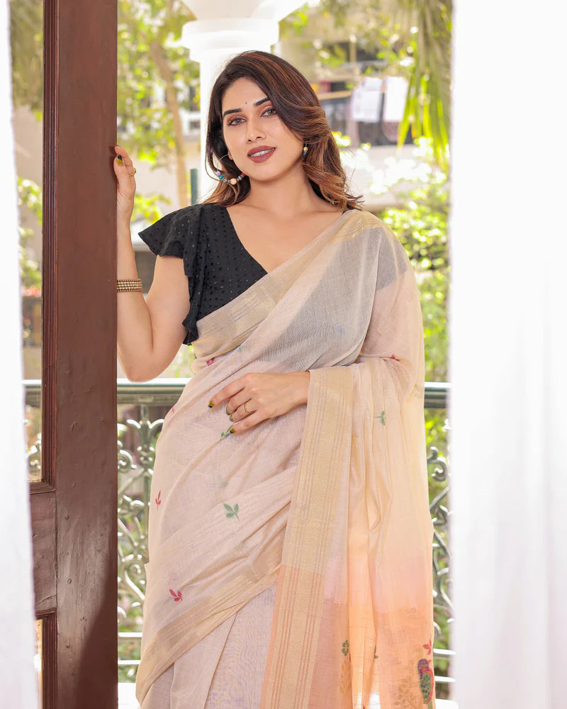 Premium Soft Muga Cotton Colorful Resham Weaving Saree (Product Code: AS-845)