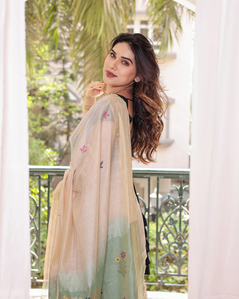 Premium Soft Muga Cotton Colorful Resham Weaving Saree (Product Code: AS-845)