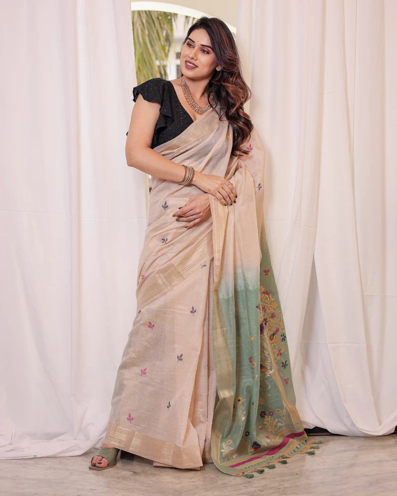 Premium Soft Muga Cotton Colorful Resham Weaving Saree (Product Code: AS-845)