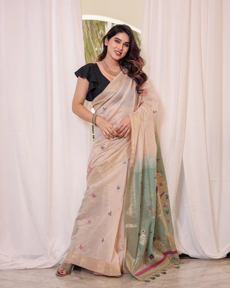 Premium Soft Muga Cotton Colorful Resham Weaving Saree (Product Code: AS-845)
