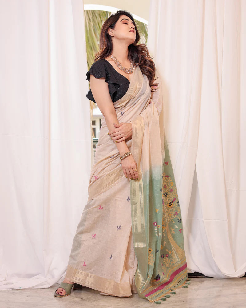 Premium Soft Muga Cotton Colorful Resham Weaving Saree (Product Code: AS-845)