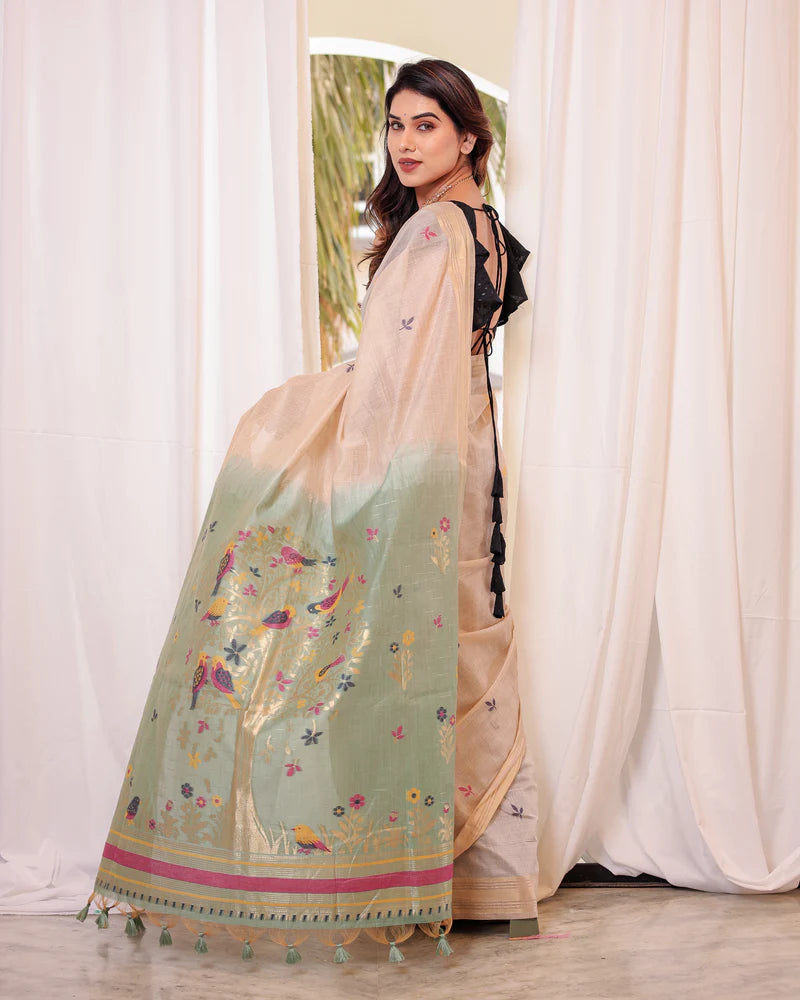 Premium Soft Muga Cotton Colorful Resham Weaving Saree (Product Code: AS-845)