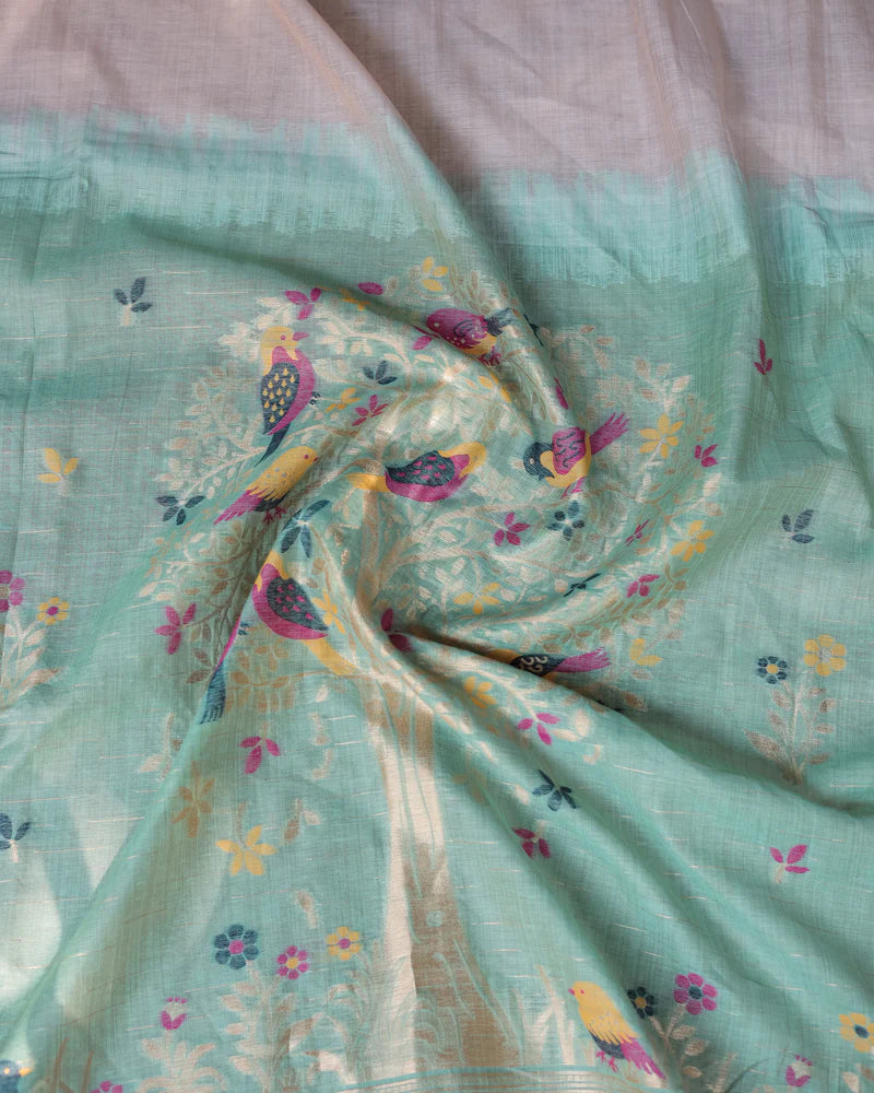 Premium Soft Muga Cotton Colorful Resham Weaving Saree (Product Code: AS-845)