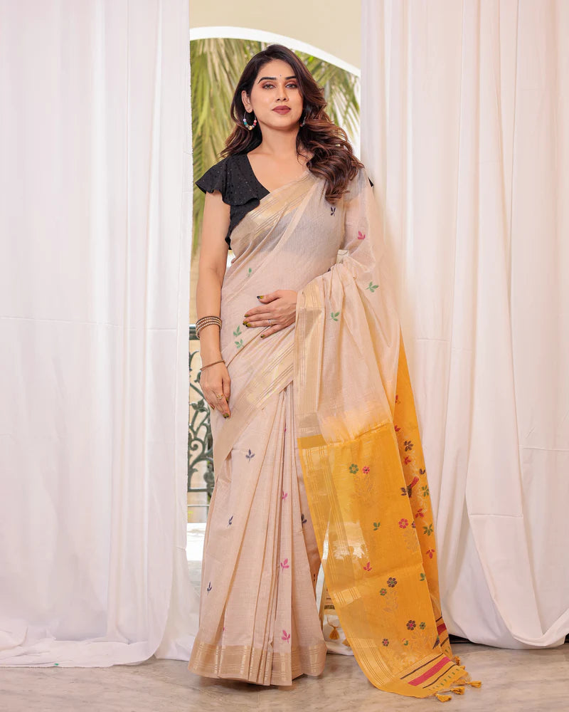 Premium Soft Muga Cotton Colorful Resham Weaving Saree (Product Code: AS-845)