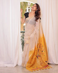 Premium Soft Muga Cotton Colorful Resham Weaving Saree