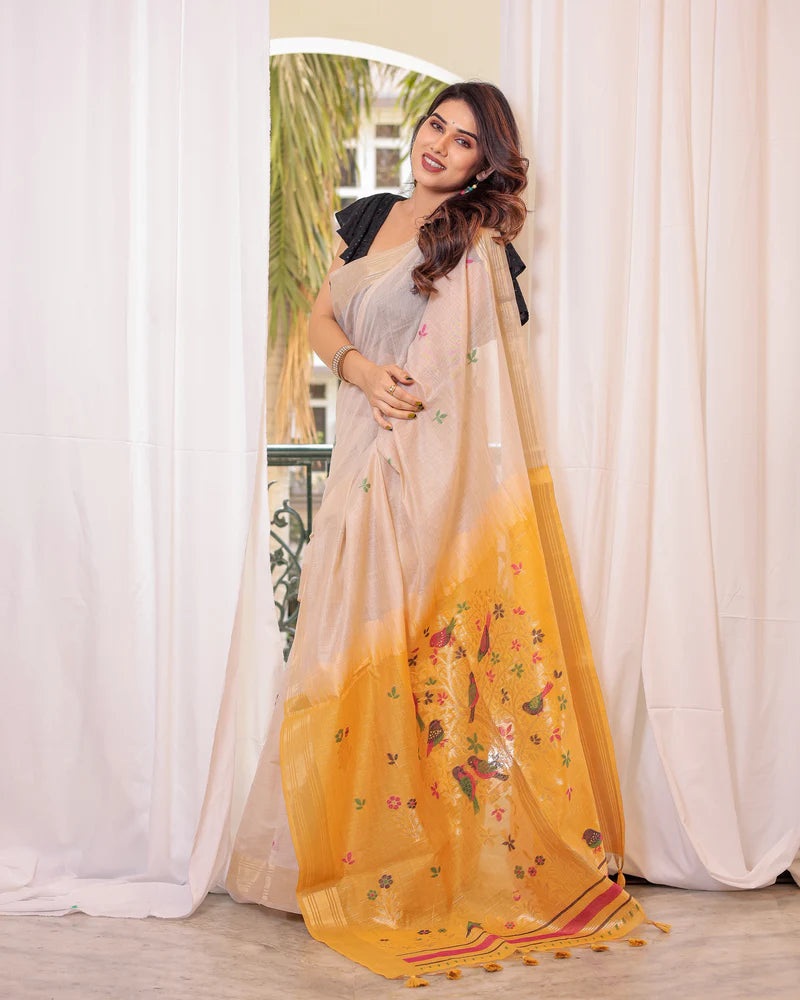 Premium Soft Muga Cotton Colorful Resham Weaving Saree (Product Code: AS-845)